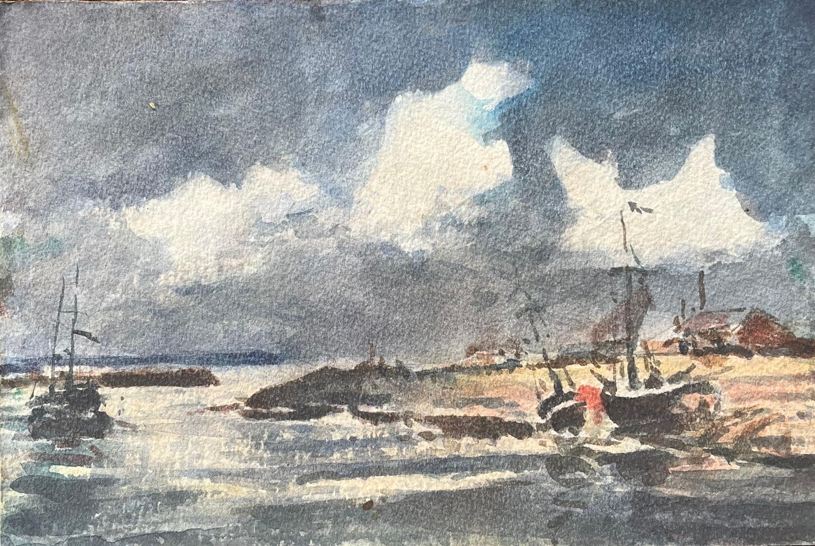 Maurice Mazeiliefrench Impressionist Watercolor Of Boats On A Stormy Coast