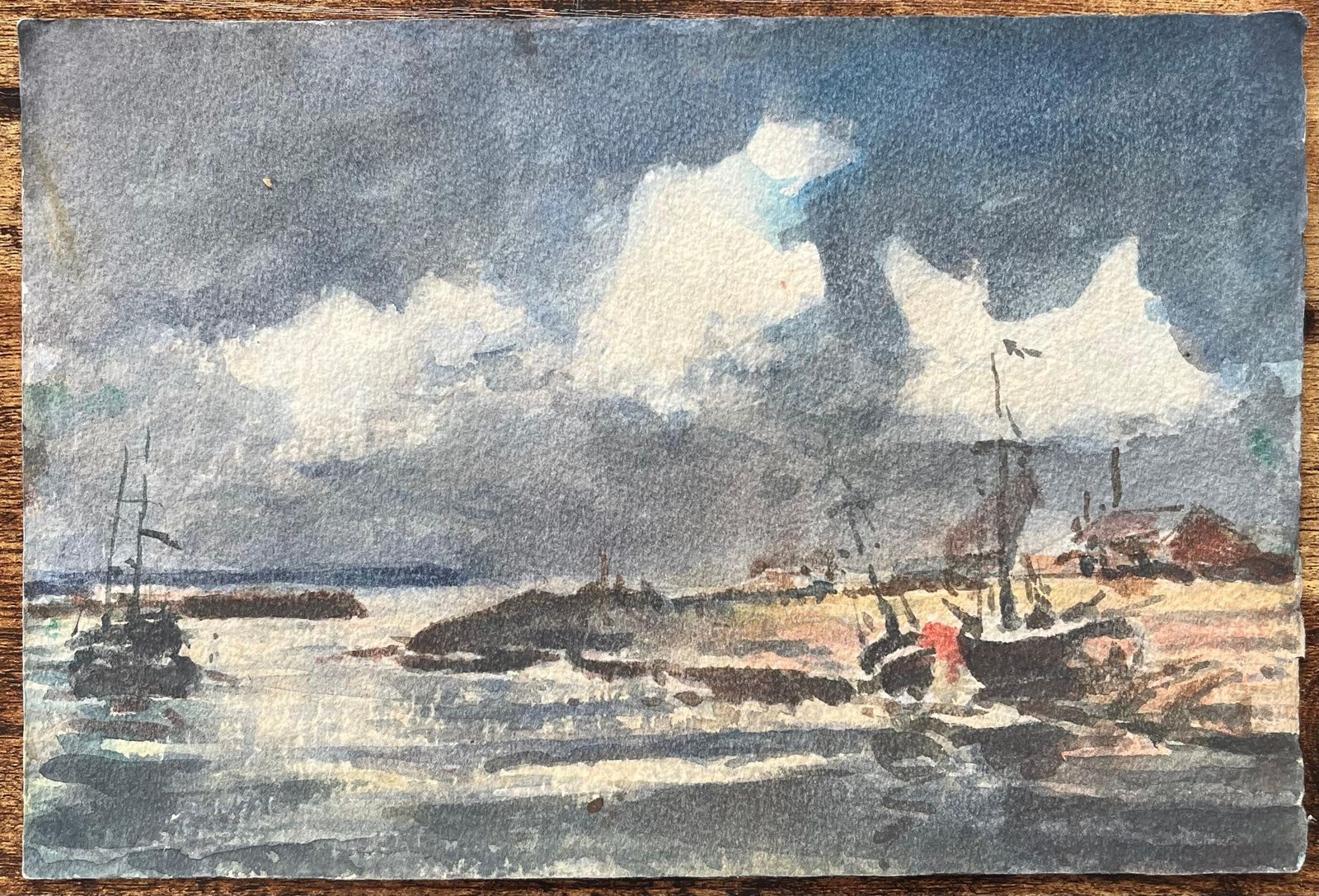Maurice Mazeiliefrench Impressionist Watercolor Of Boats On A Stormy Coast photo furniture
