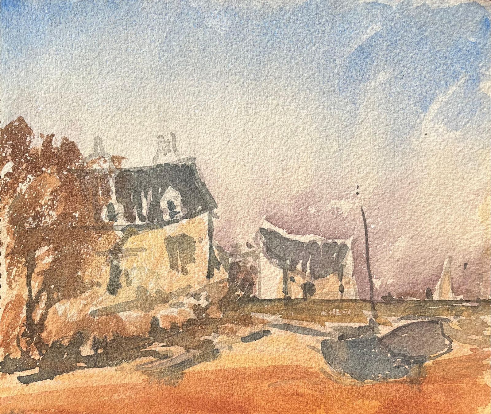 Maurice Mazeiliefrench Impressionist Watercolor Of A Rural Houses In A Coastal Setting