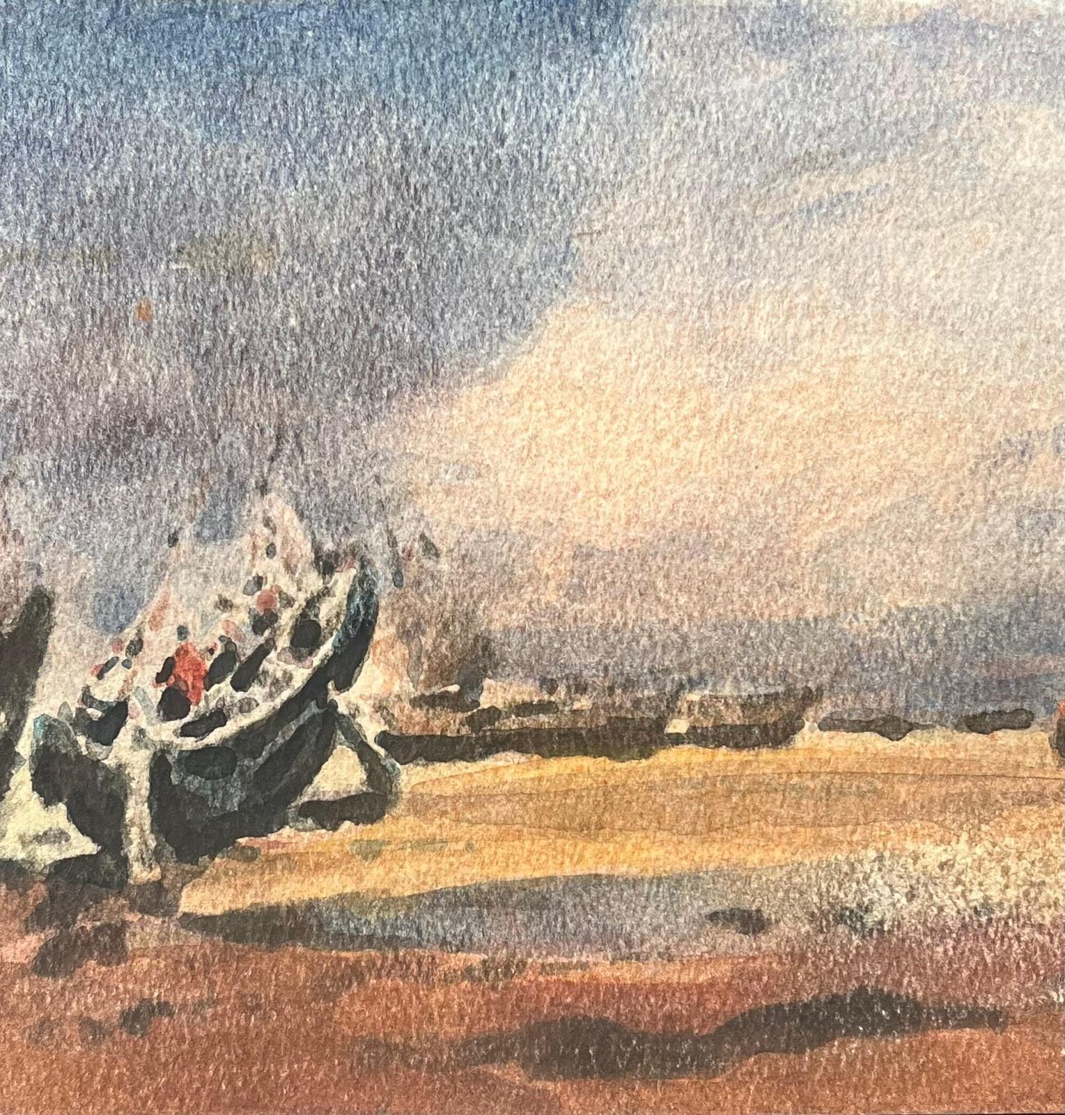 Maurice Mazeiliefrench Impressionist Watercolor Of Fishing Boats Beached On The Shore photo 229.0