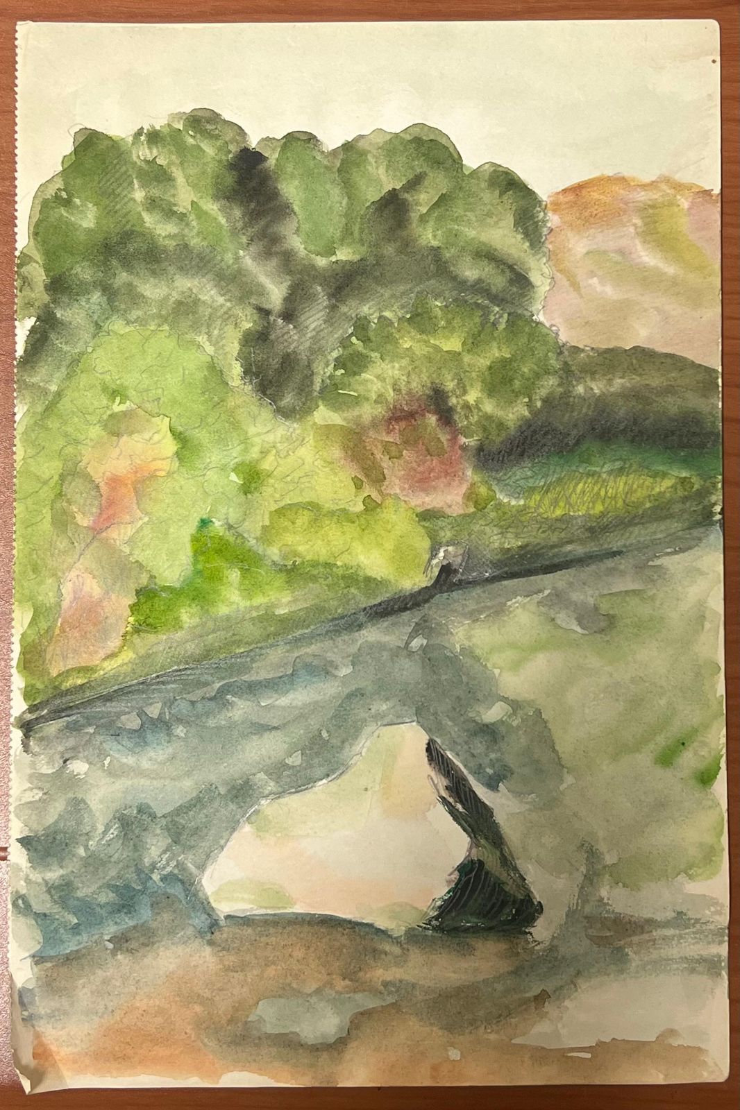 Suzanne Vattierimpressionistic Landscape In Watercolor With Lush Green Foliage And Reflections1971 photo furniture