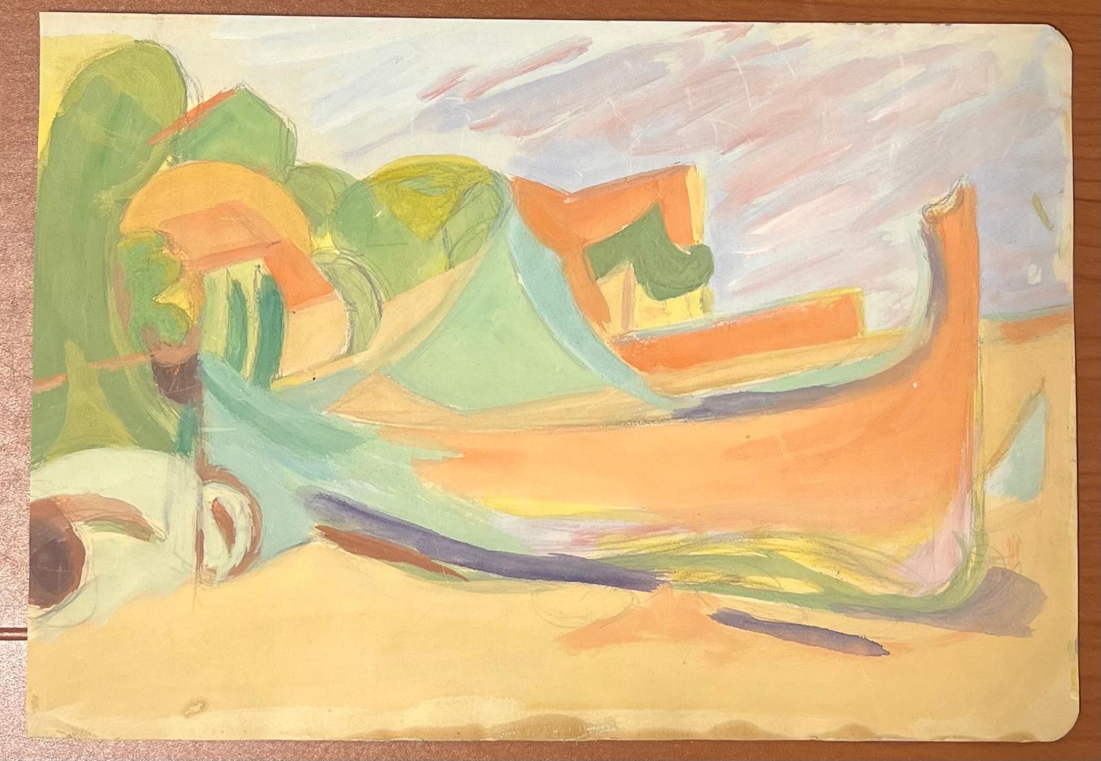 Suzanne Vattierfrench Abstract Coastal Boat Composition With Pastel Tones And Fluid Forms1970's photo furniture