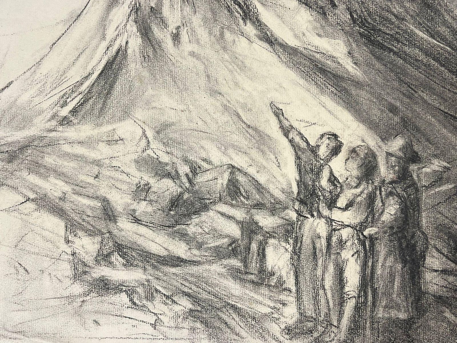 French Schoolexplorers In The Mountains Evocative Charcoal Sketch Depicting An Alpine Scenemid 20th Century photo for sale