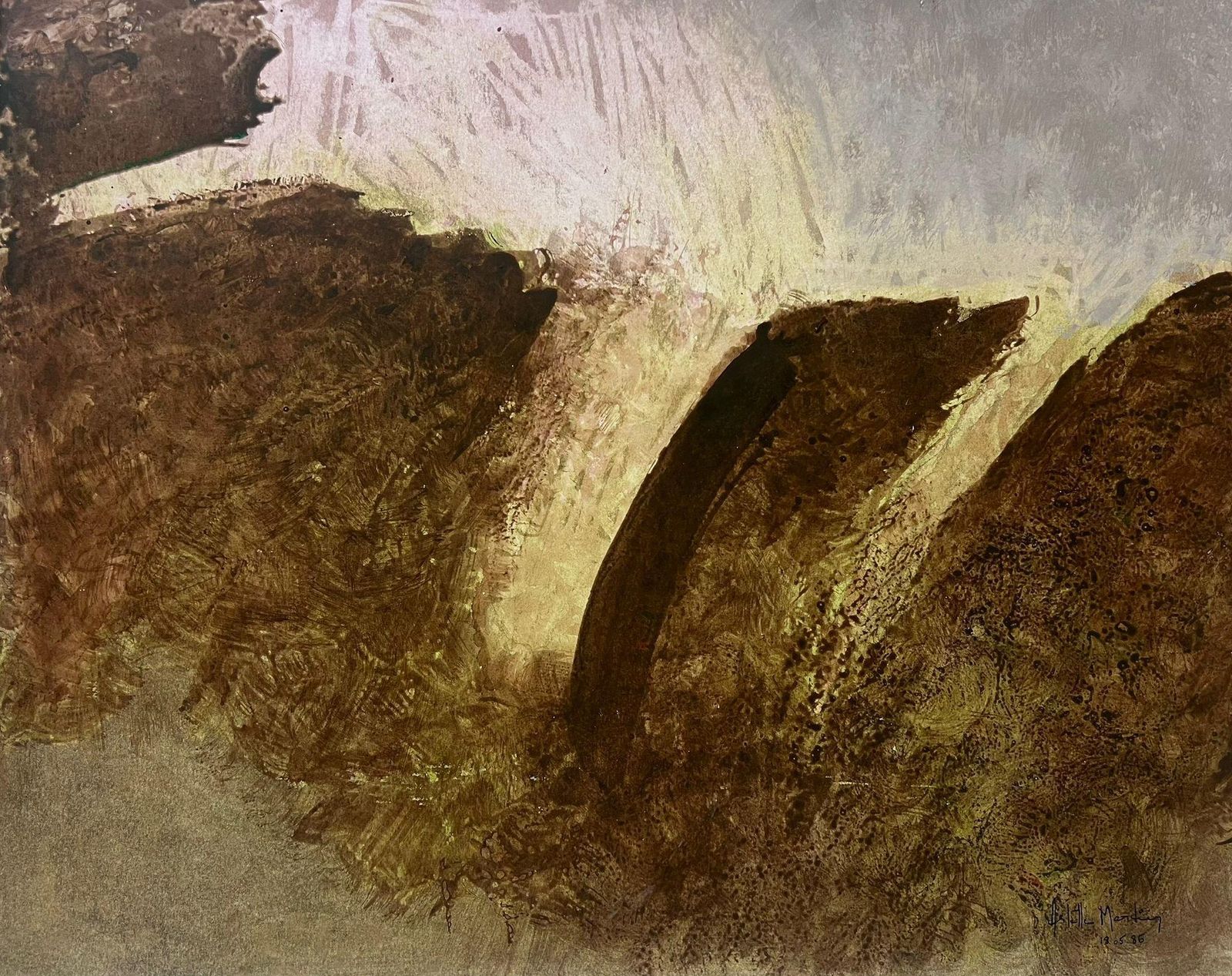 Arlette Martin1970's French Abstract Brown Earth Tones In Motion Painting20th Century
