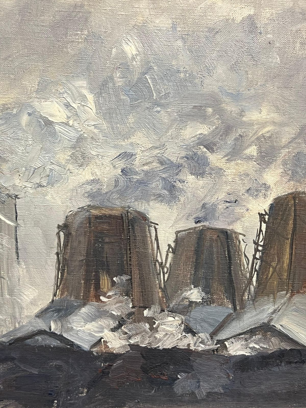Simone Forgeindustrial Landscape With Smokestacks And Cooling Towers Under A Cloudy Sky19th Century photo for sale