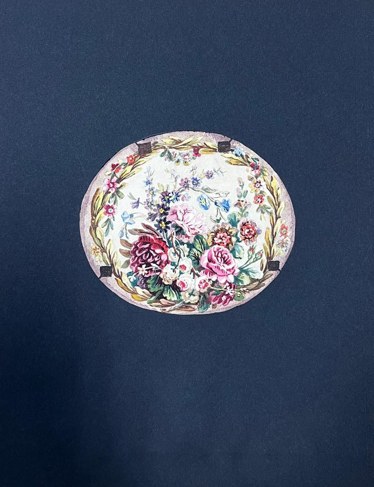 French Schoolexquisite Oval Floral Watercolor With Vibrant Bouquet Botanical
