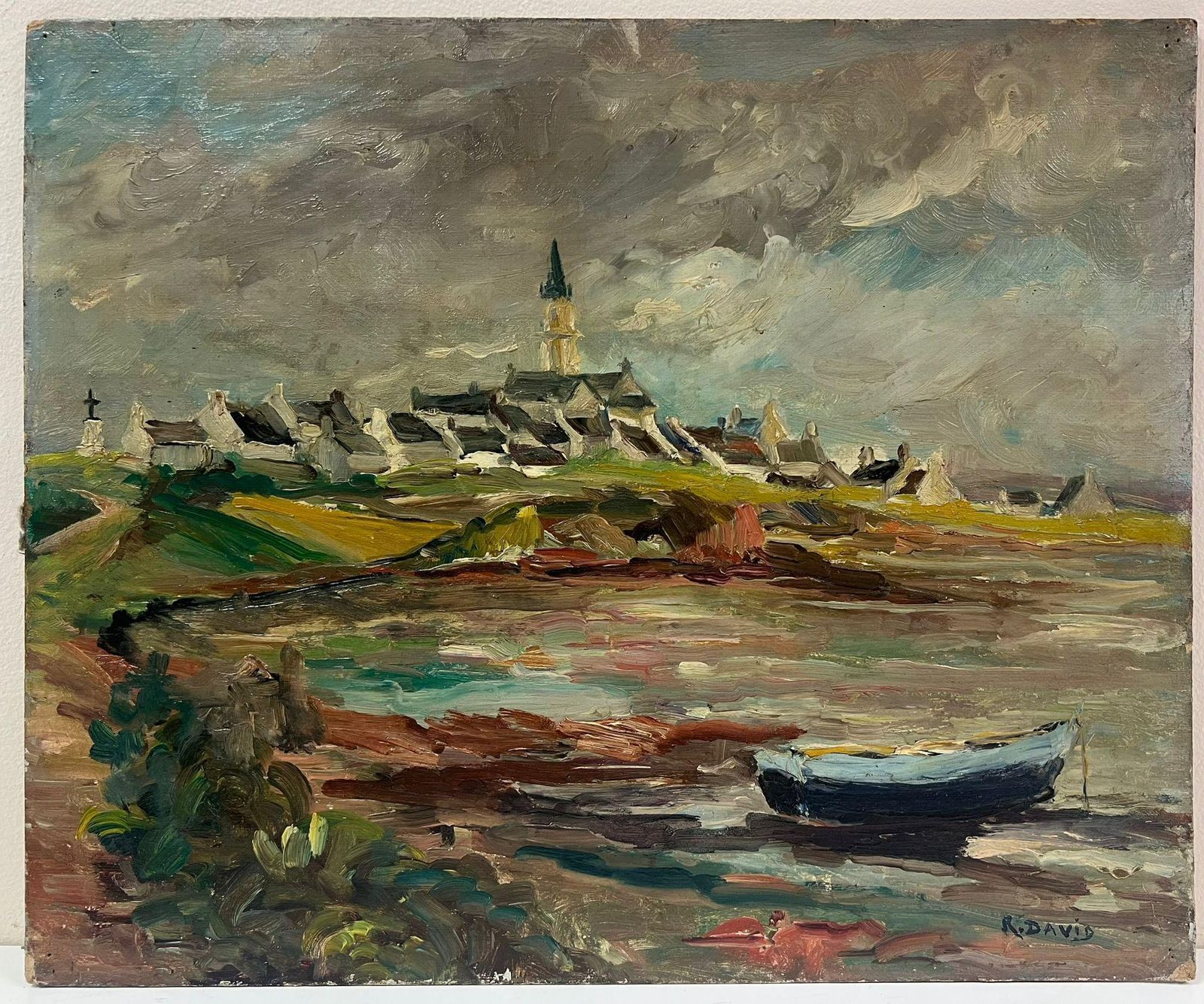 Regine Davidatmospheric Coastal Landscape Of A French Village With Church Steeple1950's photo 585.0