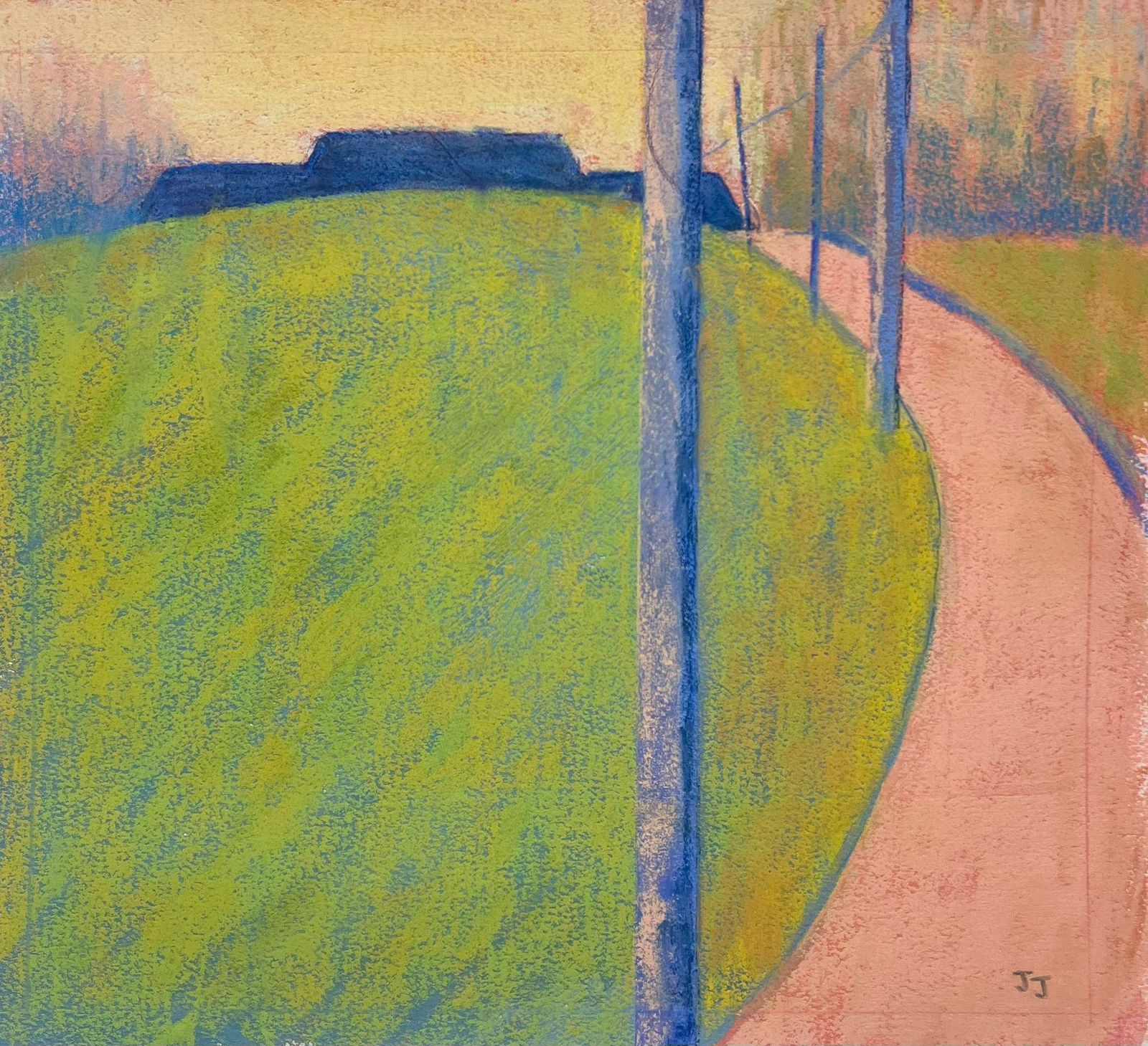 Jill Jacksonpink And Green Minimalist Landscape With Fence Posts And Curving Path