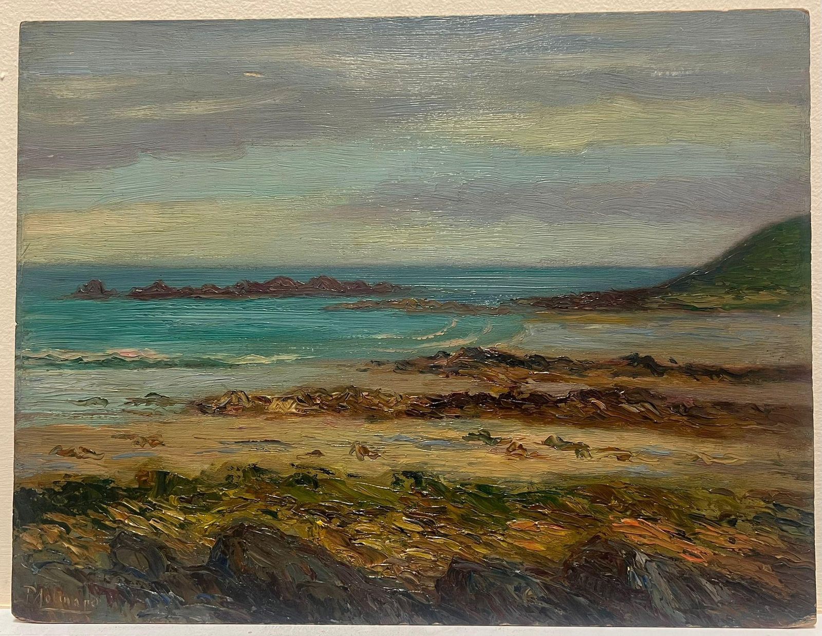 Paul Molinard1900's French Impressionist Oil Painting Blue Coastline Rocky Shores20th Century photo furniture