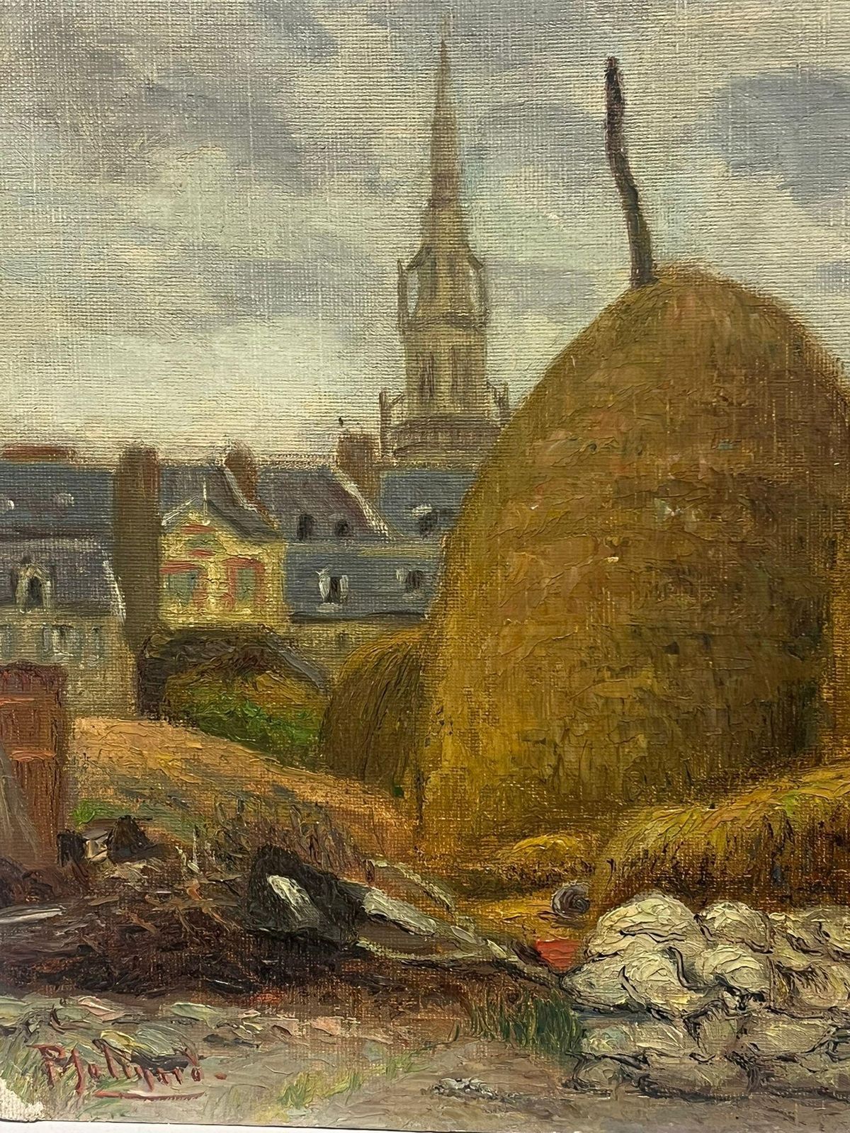 Paul Molinardhaystacks In A French Village Antique French Impressionist Oil Painting1900's photo Art