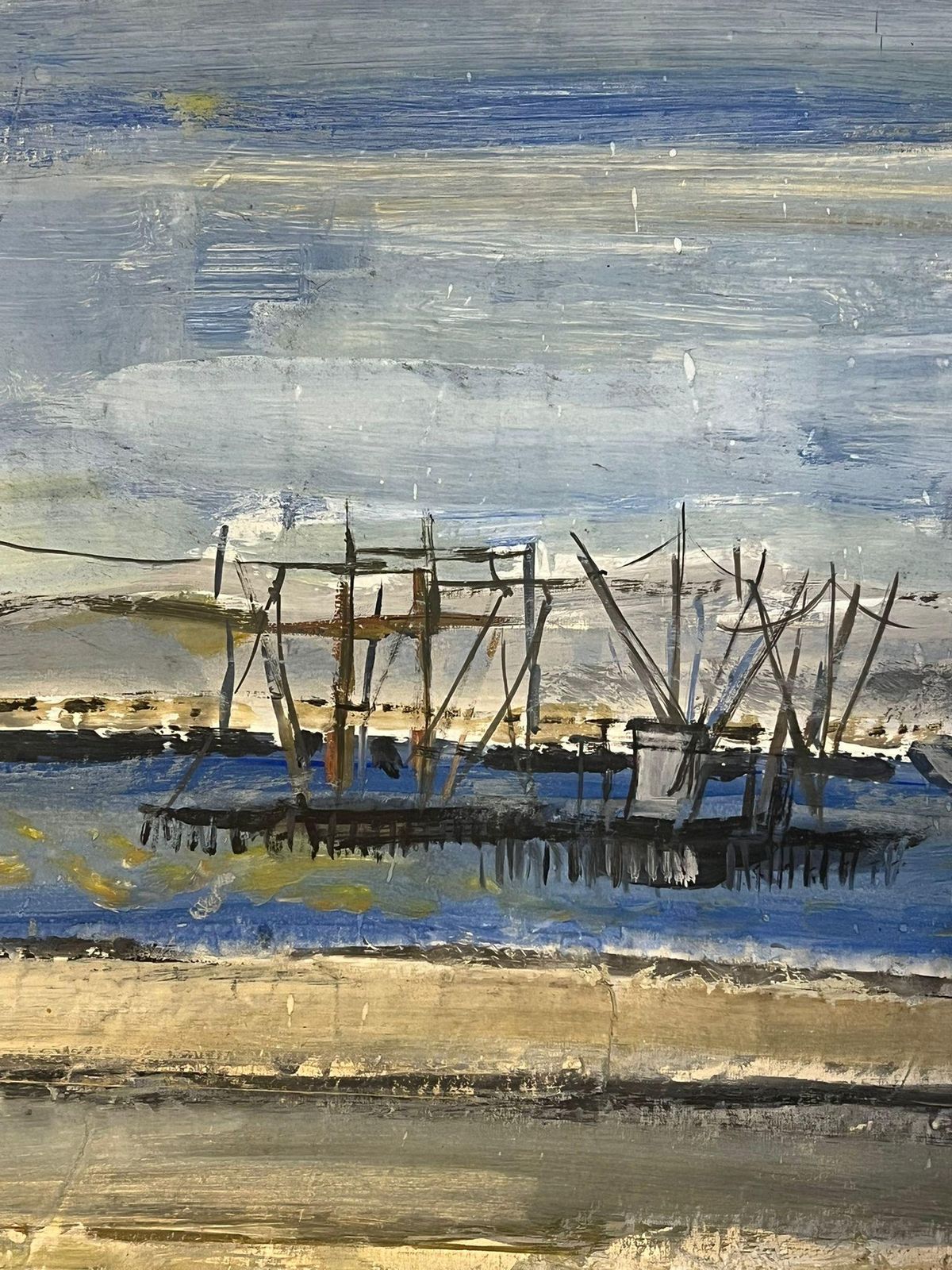 édouard Righetti (1924 2001)french Post Impressionist Oil Contemporary Coastal Scene With Fishing Nets1960’s photo for sale
