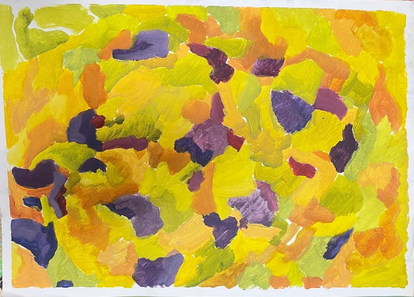 Jill Jacksonvibrant Abstract Expressionist Painting In Warm Yellow Tones And Pops Of Purple