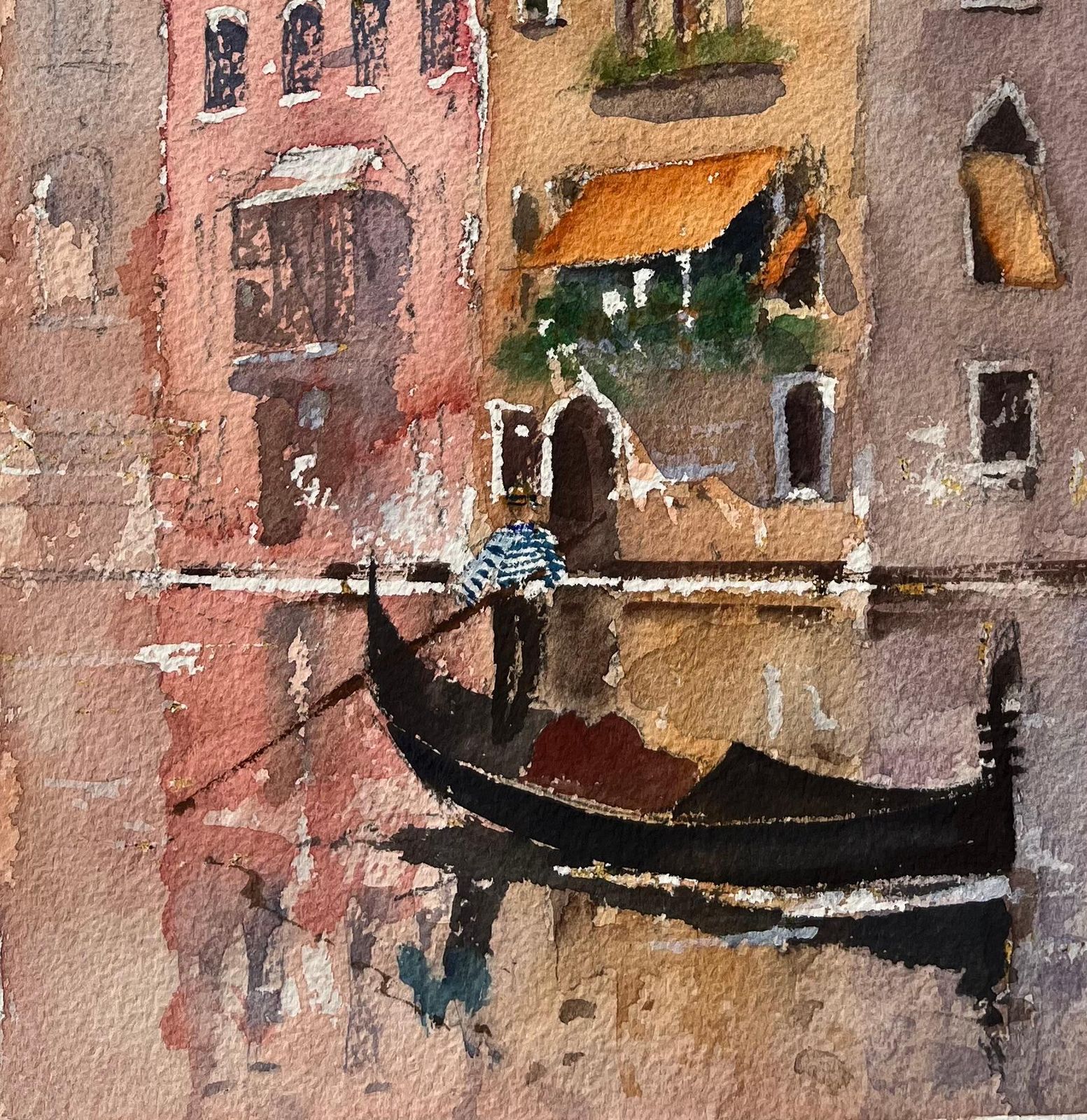 Anthony Averybritish Impressionist Watercolor Of Venetian Reflections With Gondola photo for sale