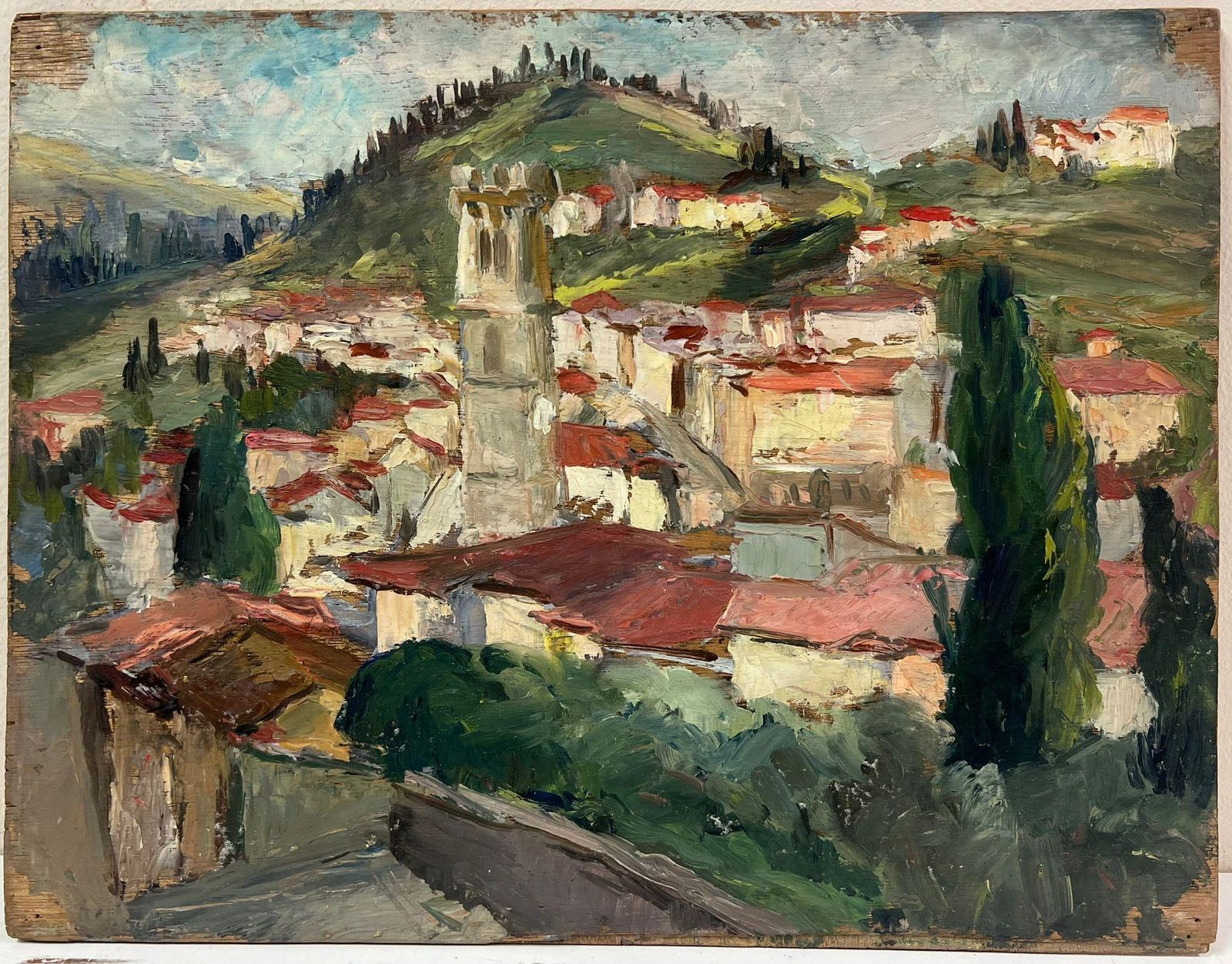 Regine Davidcharming Hilltop Village Scene With Red Tiled Rooftops And Cypress Trees1950's photo furniture