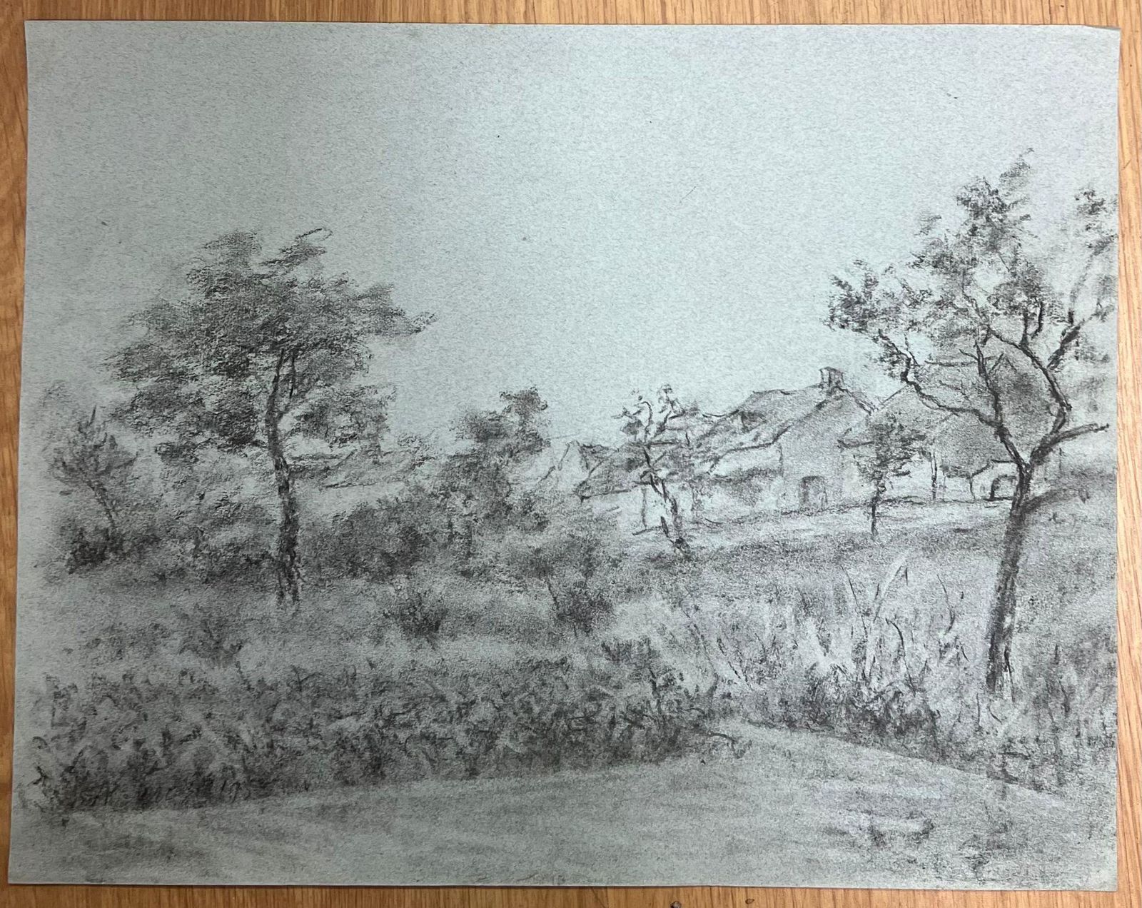 Regine Davidquiet Countryside Scene With Trees And Distant Cottage Serene Charcoal Drawing1947 photo furniture