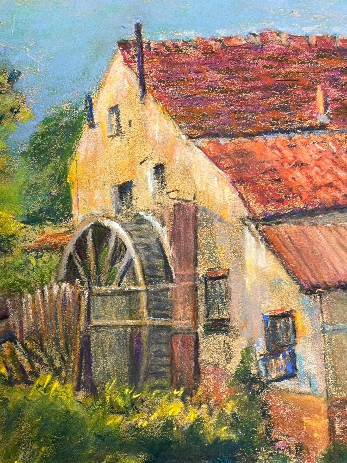 Regine Davidcharming Watermill Scene With Lush Foliage Vibrant Pastel Landscape1947 photo vinterior
