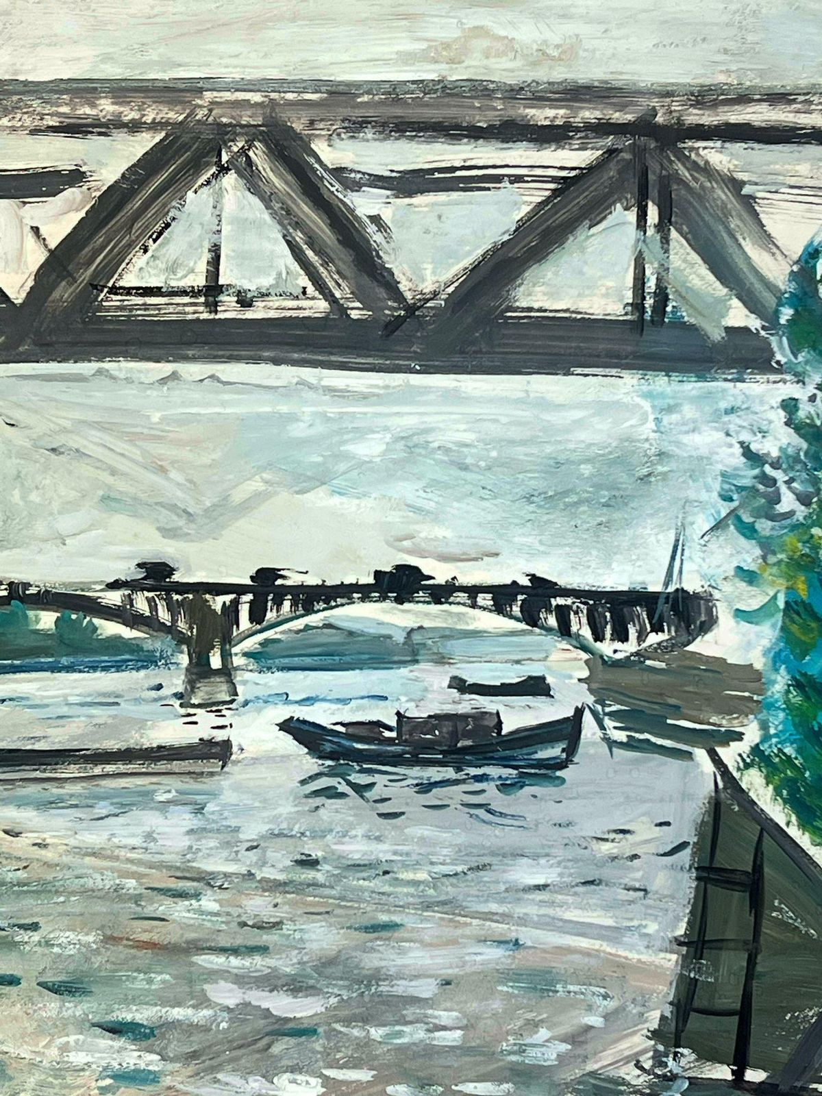 édouard Righetti (1924 2001)architectural Bridge Scene With Reflections On Water Featuring Boats1950's photo 688.0