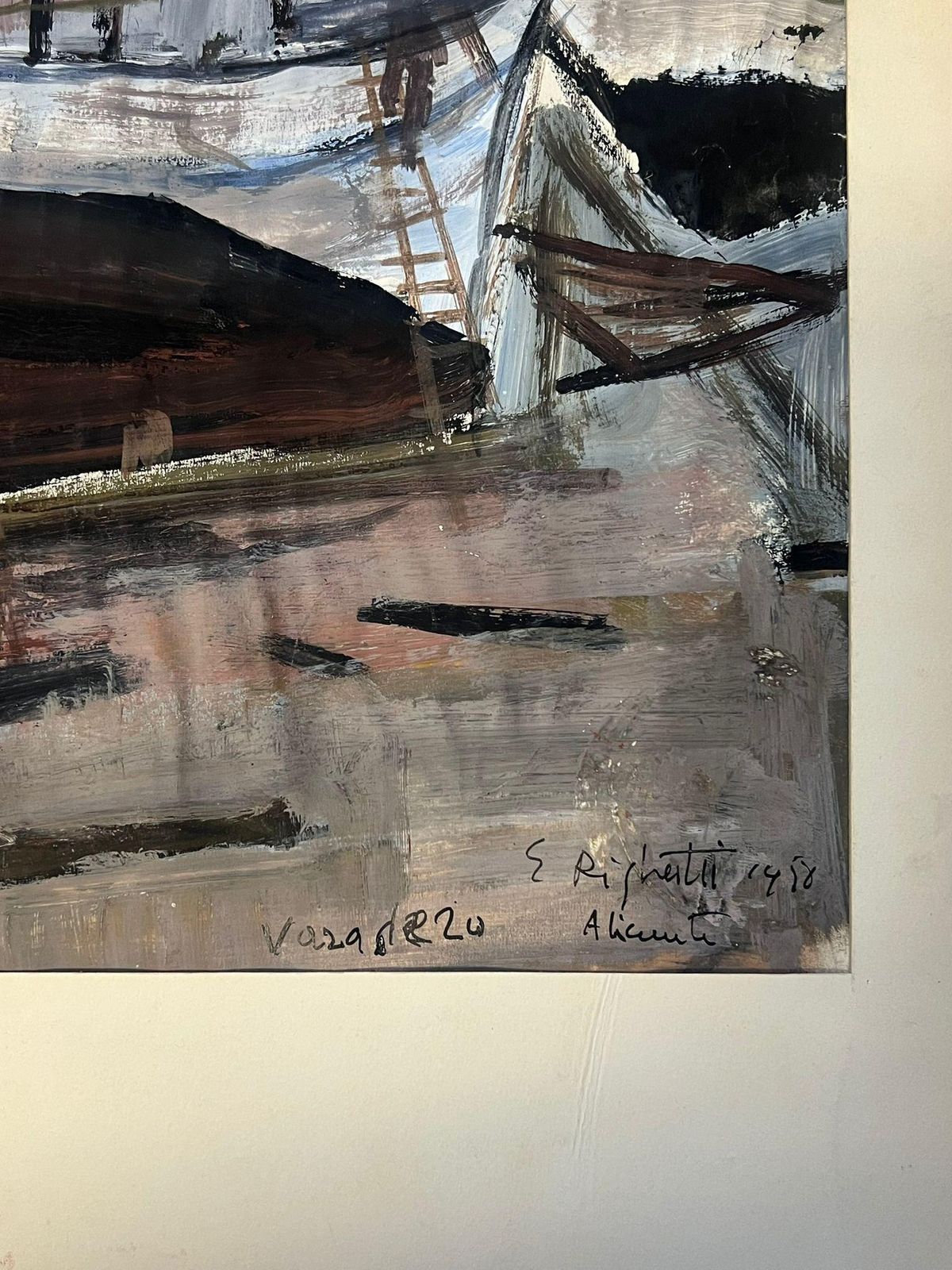 édouard Righetti (1924 2001)french Post Impressionist Oil Maritime Scene With Docked Fishing Boats1960’s photo buy