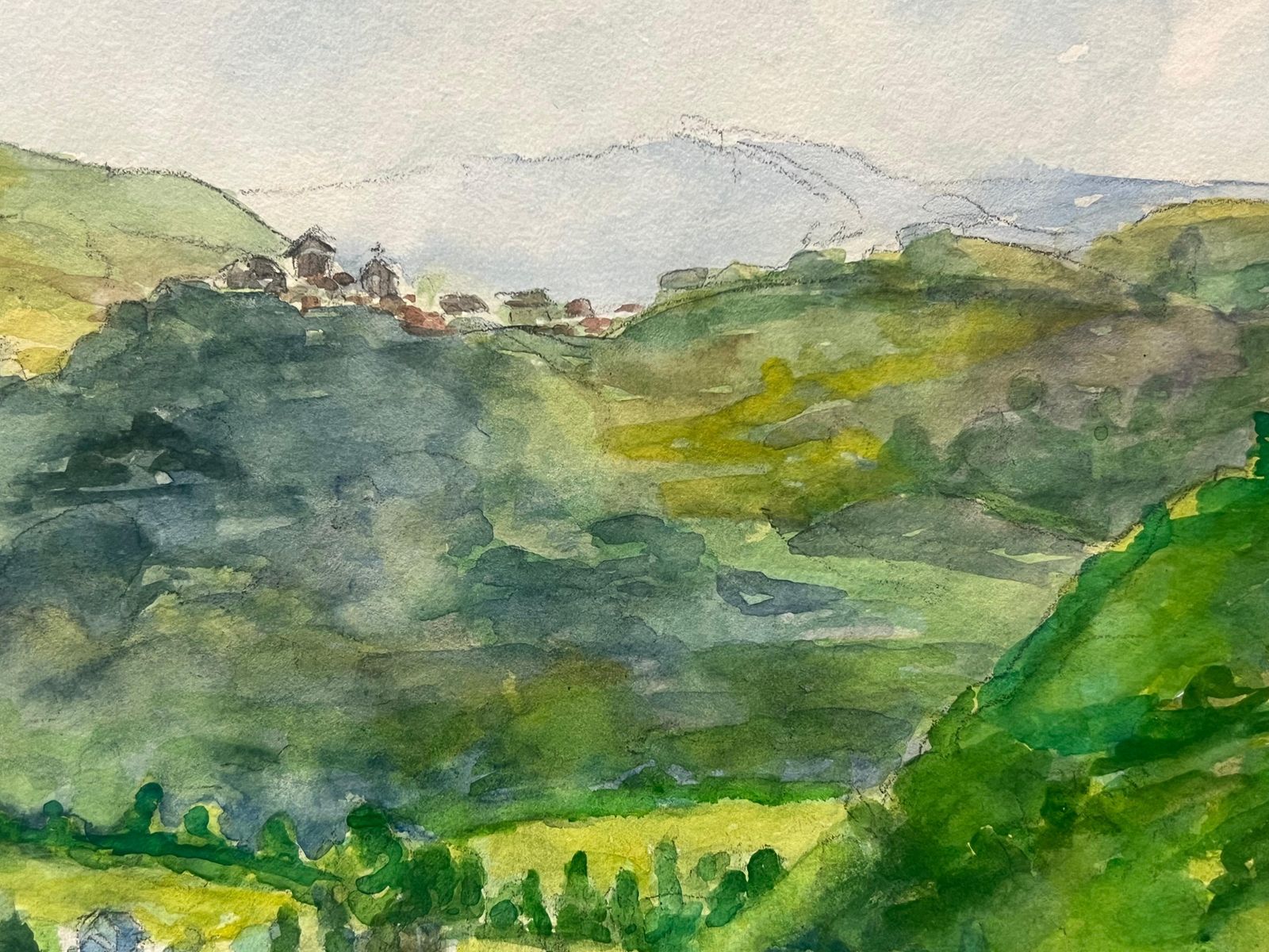 Regine Davidimpressionistic Watercolor Landscape Depicting Correze Valley Rolling Hills1935 photo furniture