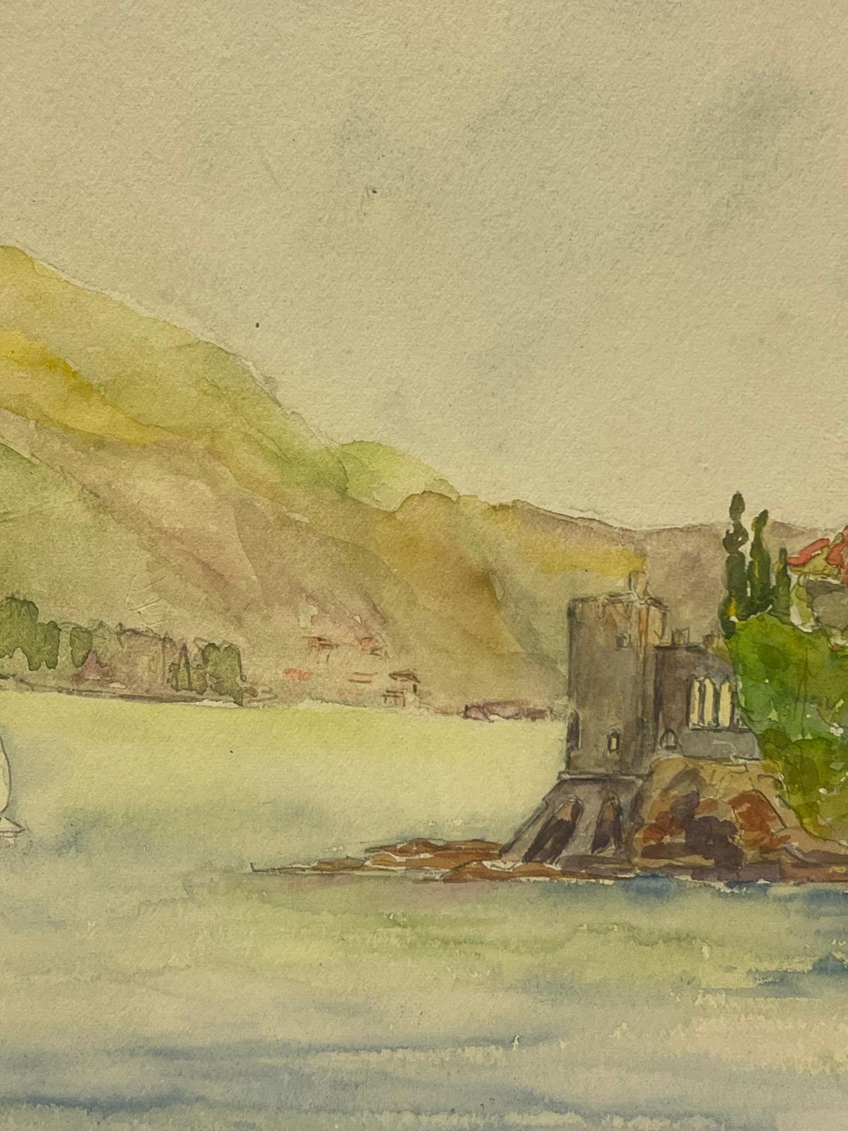 Regine Davidtranquil Coastal Landscape With Seaside Villa And Sailboat Château La Napoule1933 photo for sale
