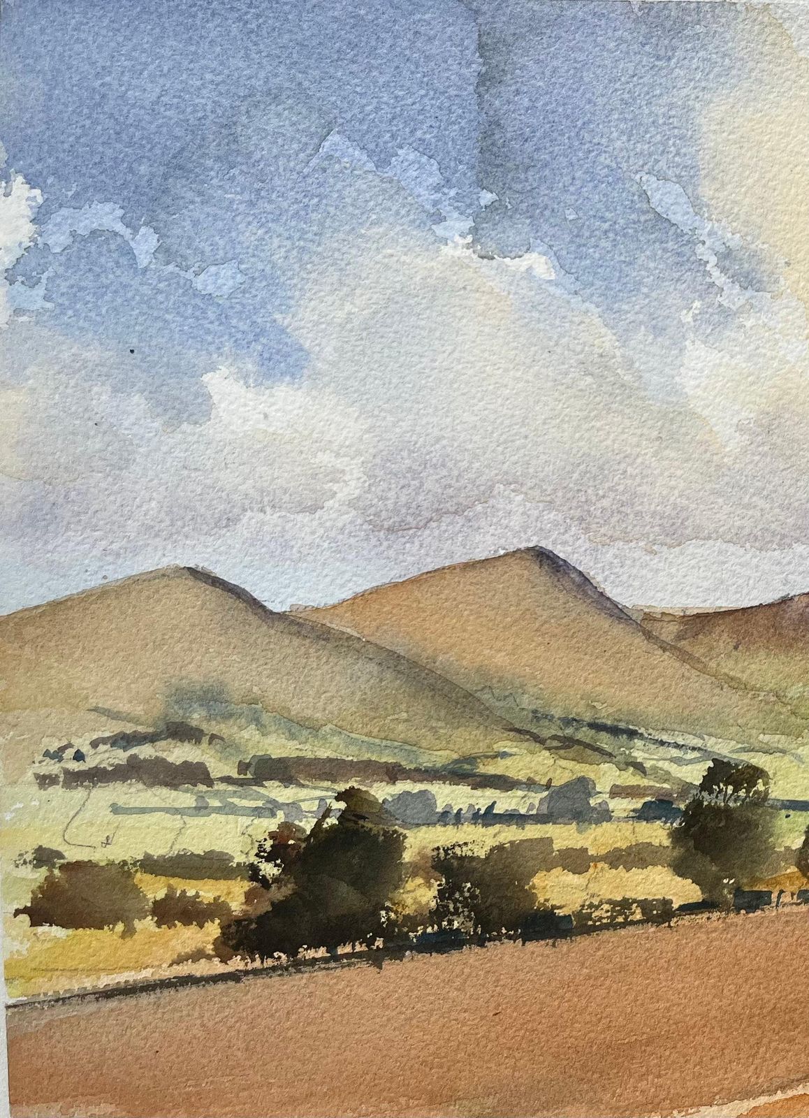 Anthony Averybritish Impressionist Watercolor Of Rolling Hills And Open Sky Landscape photo 357.0