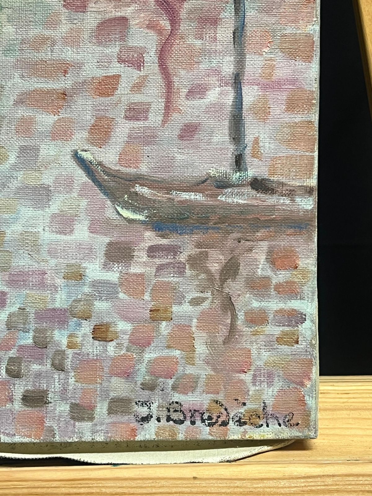 French Schoolfrench Pointillist Harbor Scene With Boats Pastel Tones Signed Oil Painting 20th Century photo 865.0