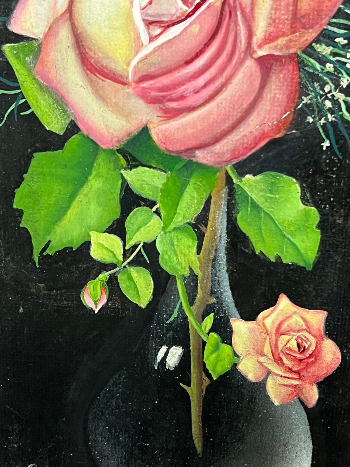 French Artistpair Mid 20th Century French Still Life Painting Ornate Flowers In Glass Vase1950 photo 712.0