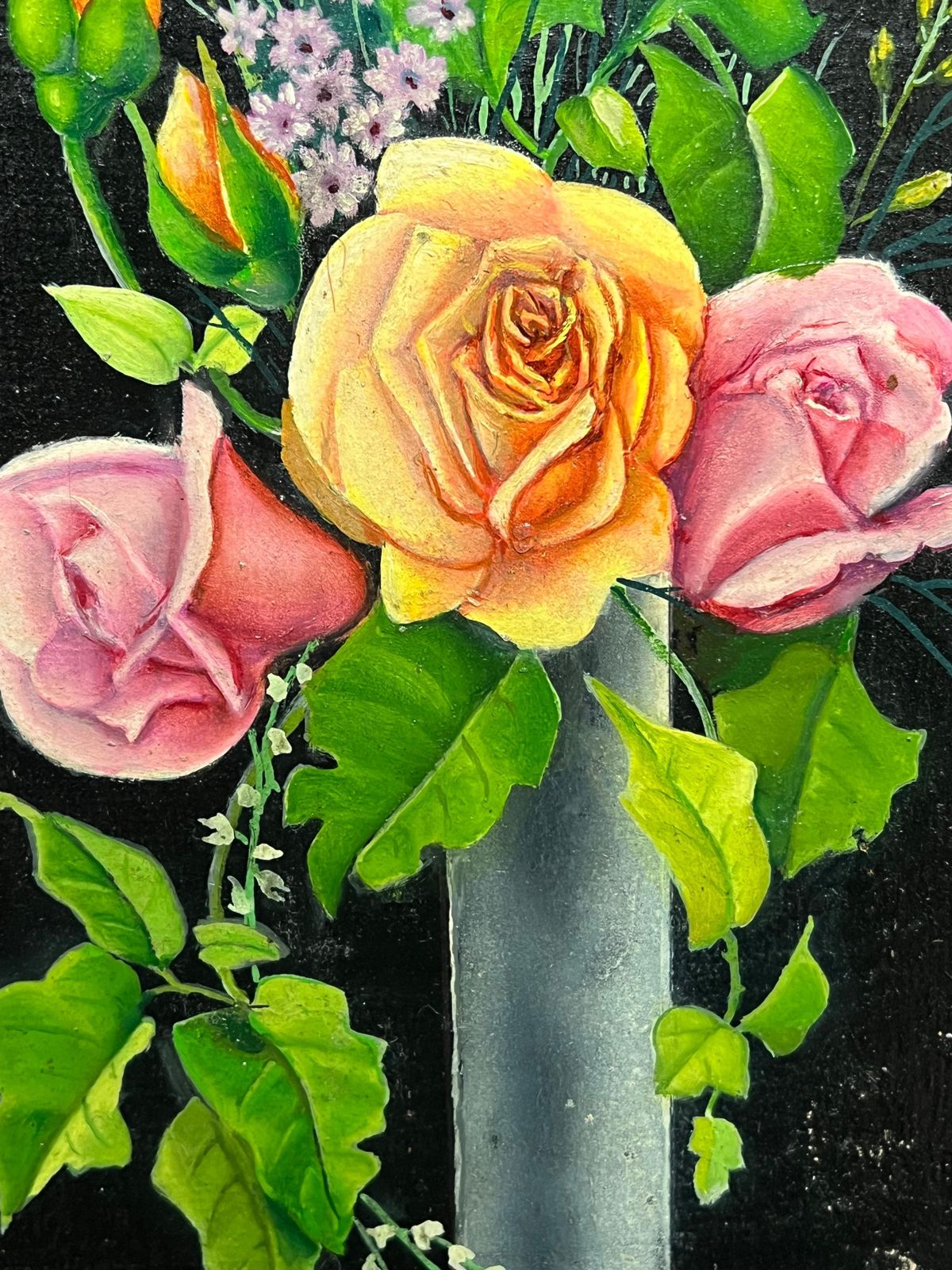 French Artistpair Mid 20th Century French Still Life Painting Ornate Flowers In Glass Vase1950 photo buy