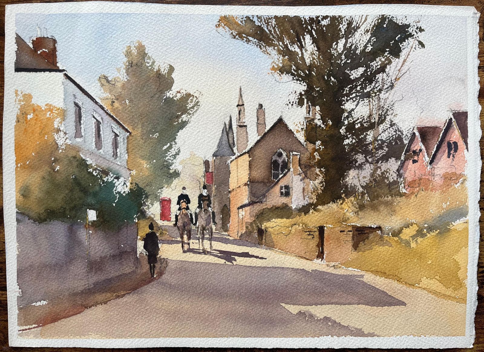 Anthony Averybritish Impressionist Watercolor Of Country Lane With Equestrian Riders photo furniture