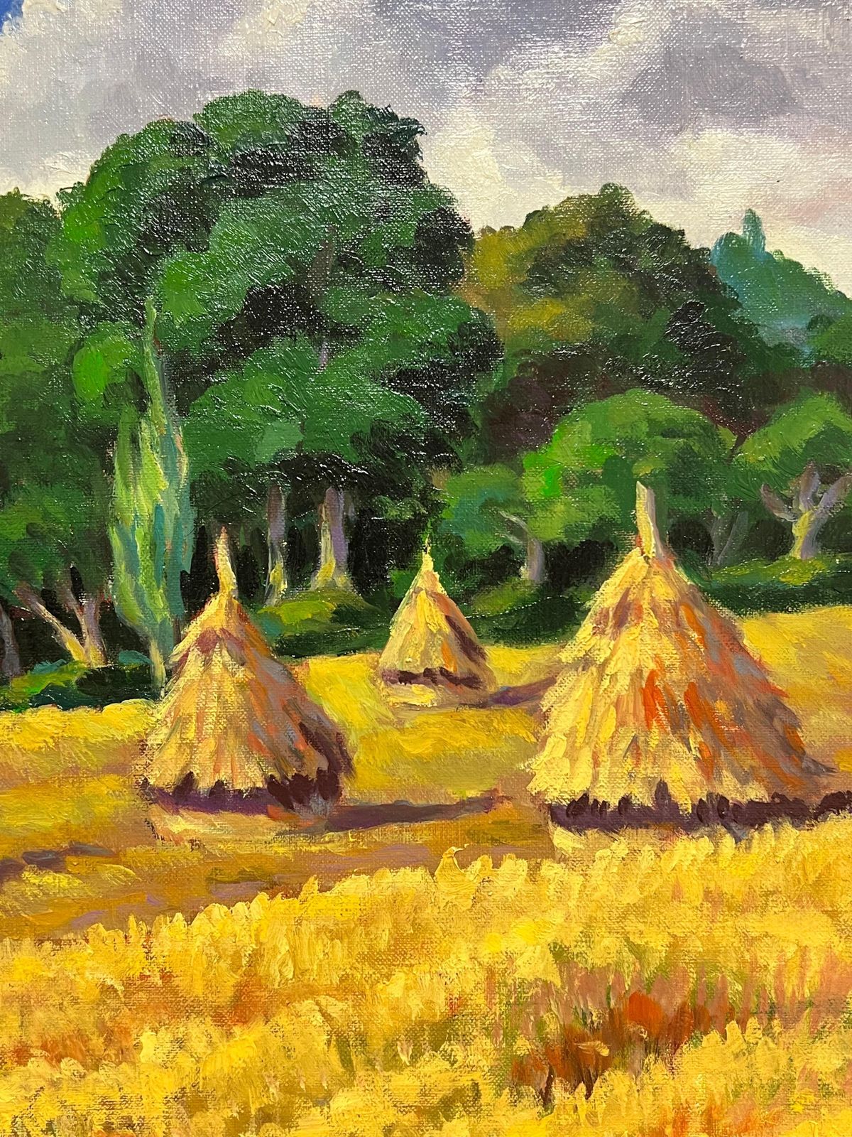 Georges Bordonovefrench Impressionist Oil Painting Golden Harvest Landscape With Haystacks photo vinterior