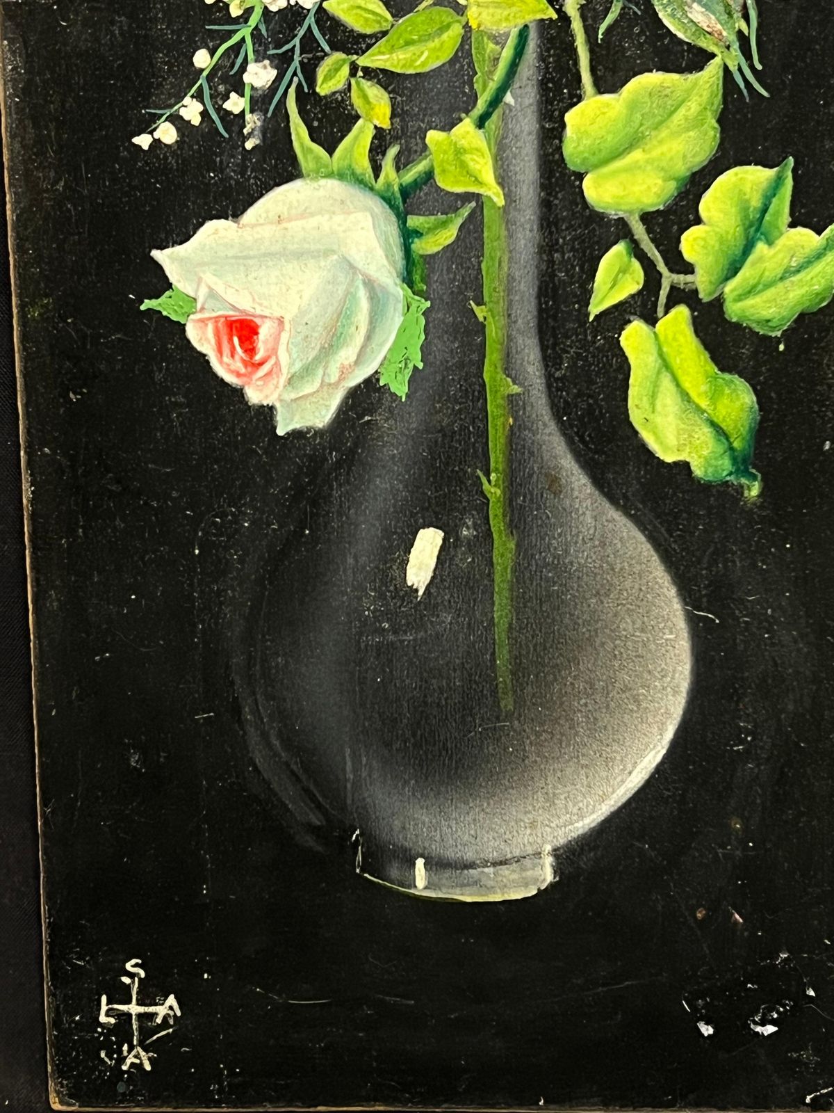 photo furniture French Artistpair Mid 20th Century French Still Life Painting Ornate Flowers In Glass Vase1950