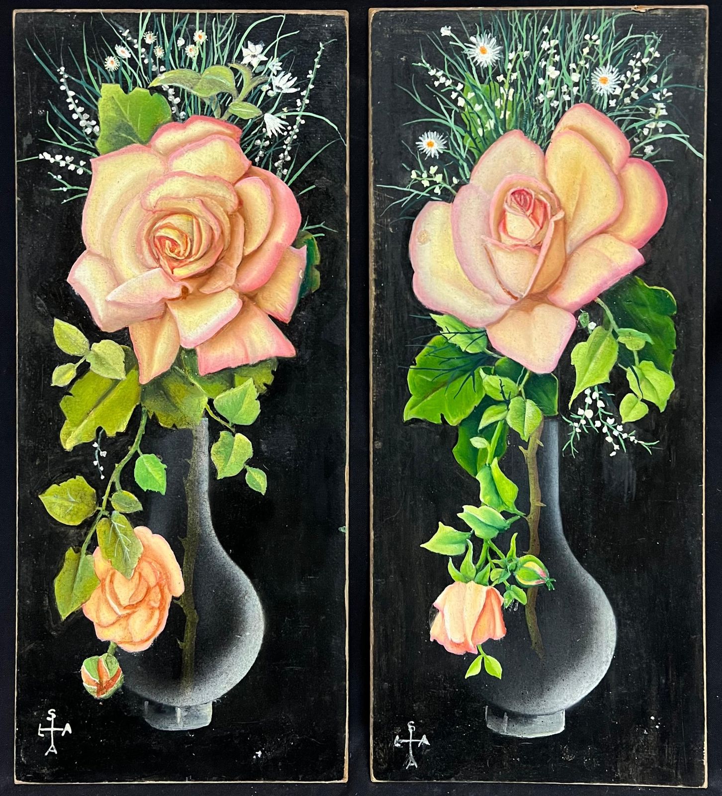 French Artistpair Mid 20th Century French Still Life Painting Ornate Flowers In Glass Vase1950 photo furniture