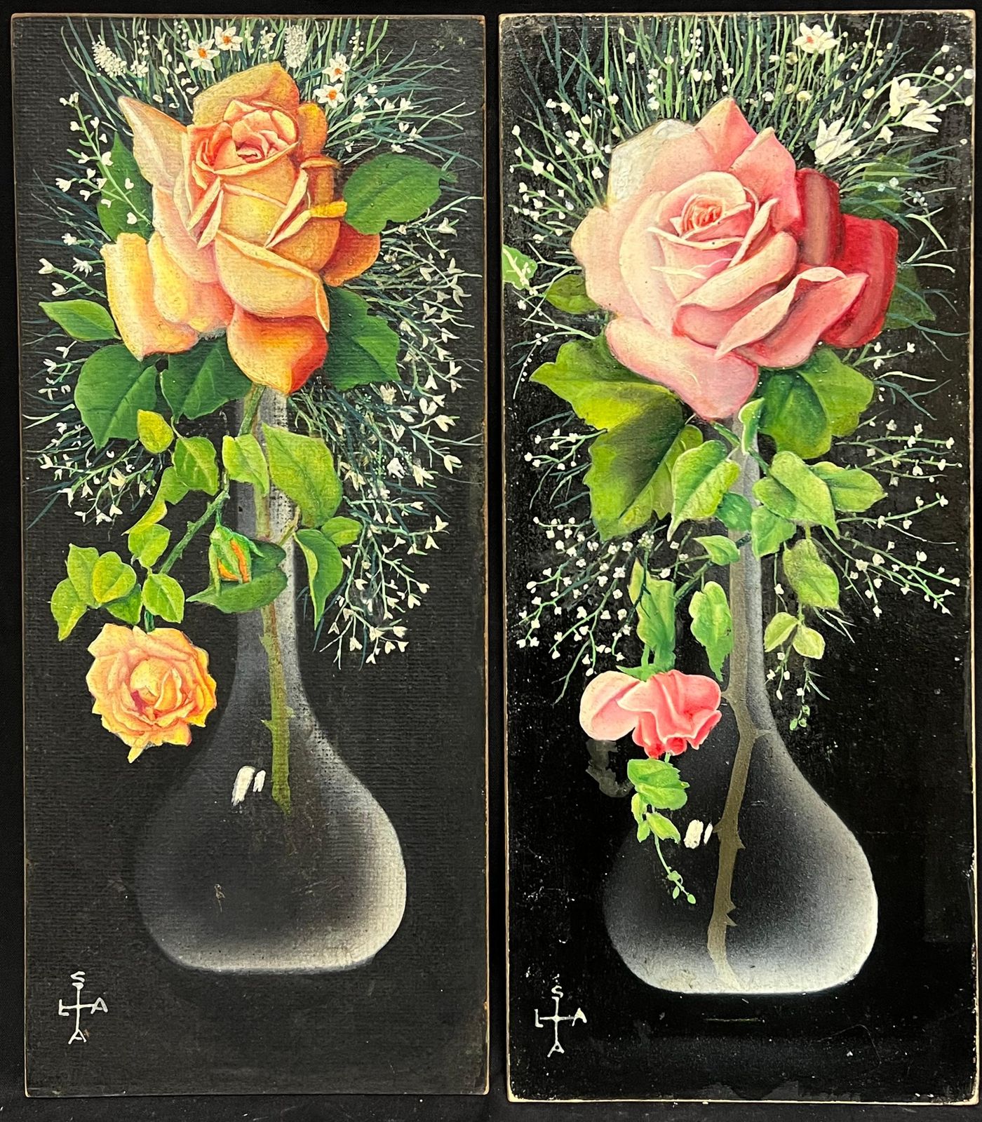 French Artistpair Mid 20th Century French Still Life Painting Ornate Flowers In Glass Vase1950 photo furniture