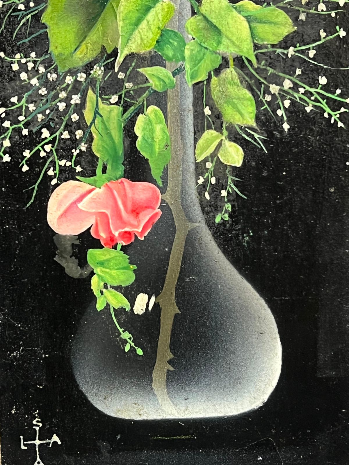 French Artistpair Mid 20th Century French Still Life Painting Ornate Flowers In Glass Vase1950 photo 700.0