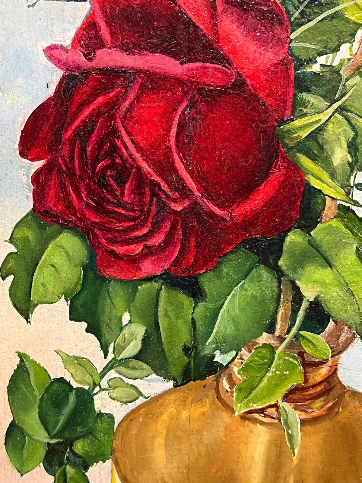 French Artistpair Mid 20th Century French Still Life Painting Ornate Roses In Gold Vases1950 photo Art