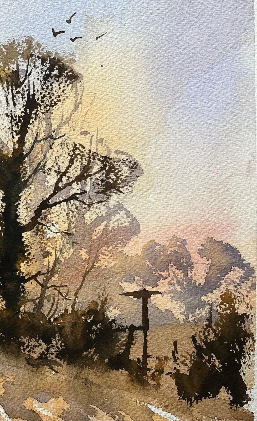 Anthony Averybritish Impressionist Watercolor Landscape Of Trees At Sunrise photo furniture