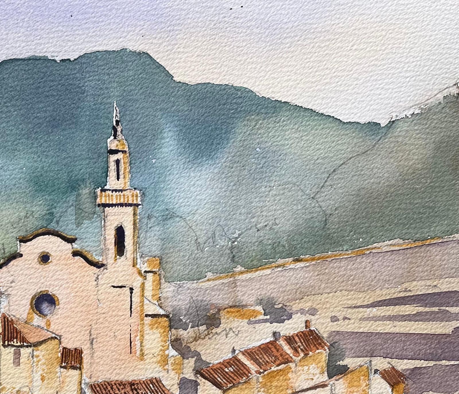 Anthony Averybritish Impressionist Watercolor Of Idyllic Mountain Village photo for sale
