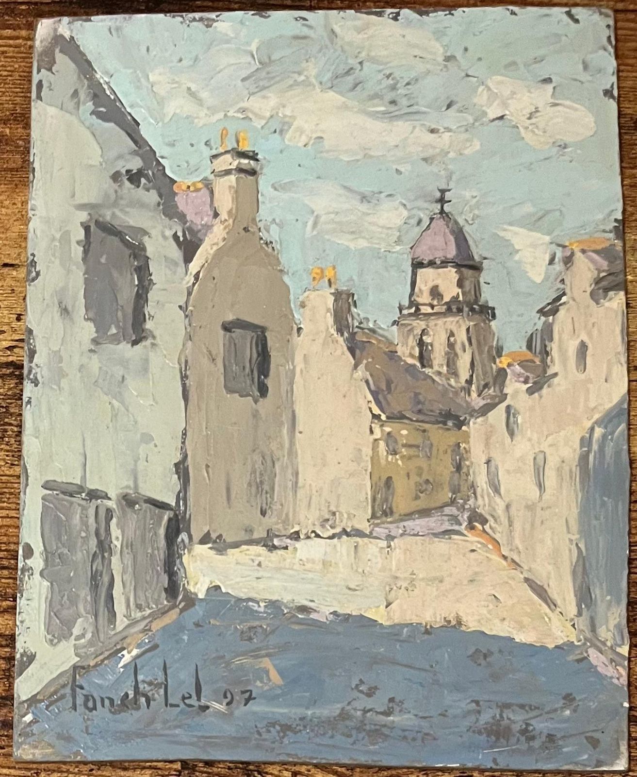 Fanch Lelfrench Impressionist Oil Painting Of Serene Street Scene In St. Suliac1997 photo for sale
