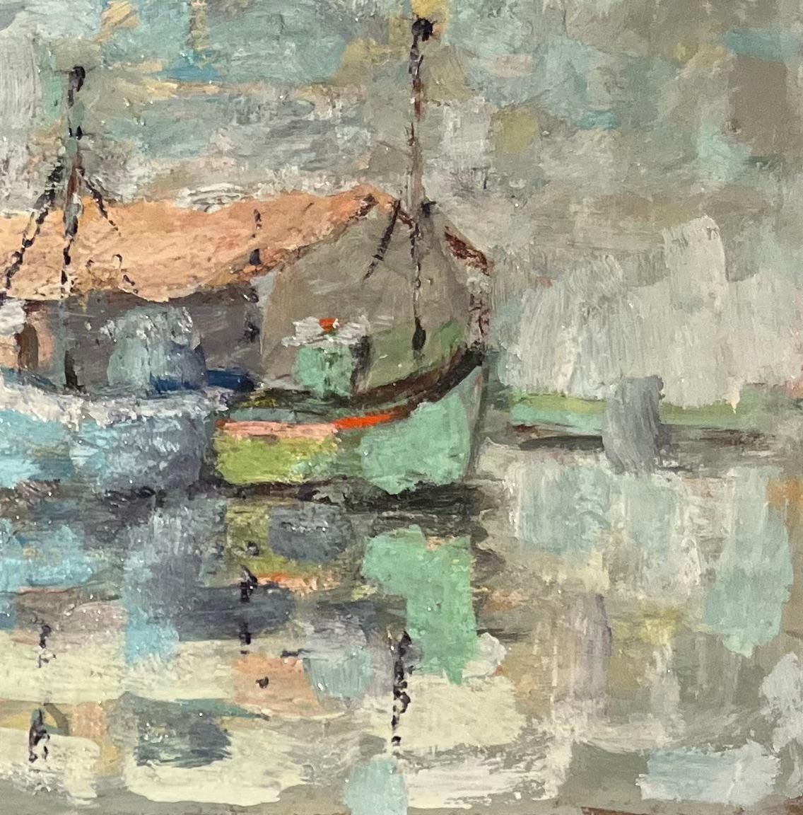 Fanch Lelfrench Impressionist Oil Painting Of A Tranquil Scene Of Fishing Boats At Rest20th Century photo Art