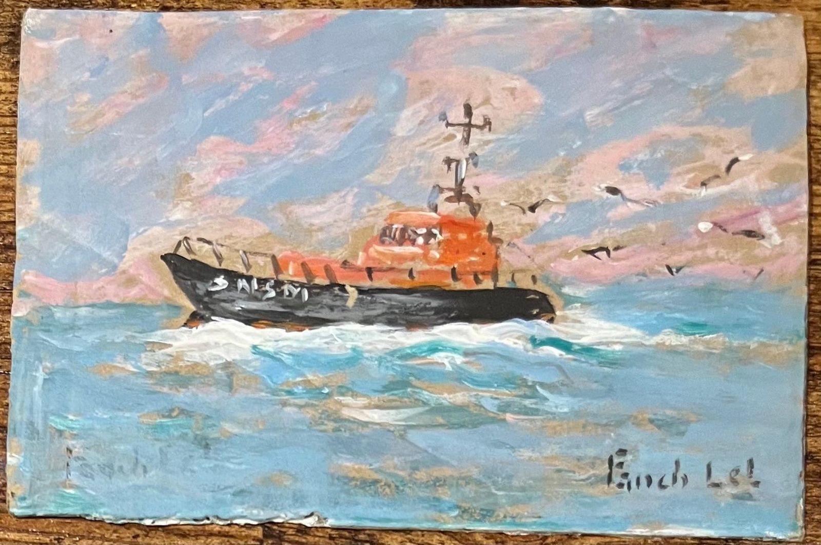 Fanch Lelfrench Impressionist Oil Painting Of Sar Ship At Sea20th Century photo furniture