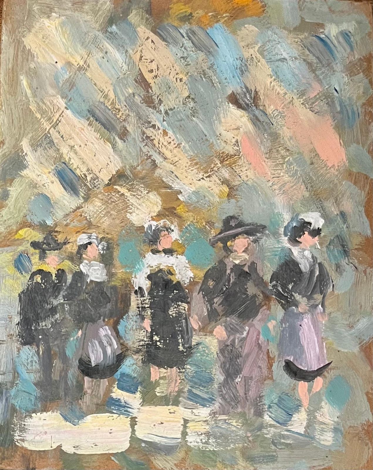 Fanch Lelfrench Impressionist Oil Painting Of Gathering Of Breton Women In Dol De Bretag1999