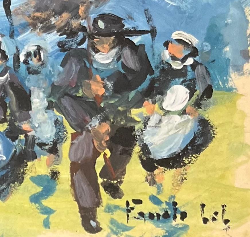 Fanch Lelfrench Impressionist Oil Painting Of Breton Family Celebration Under A Blue Sky20th Century photo for sale