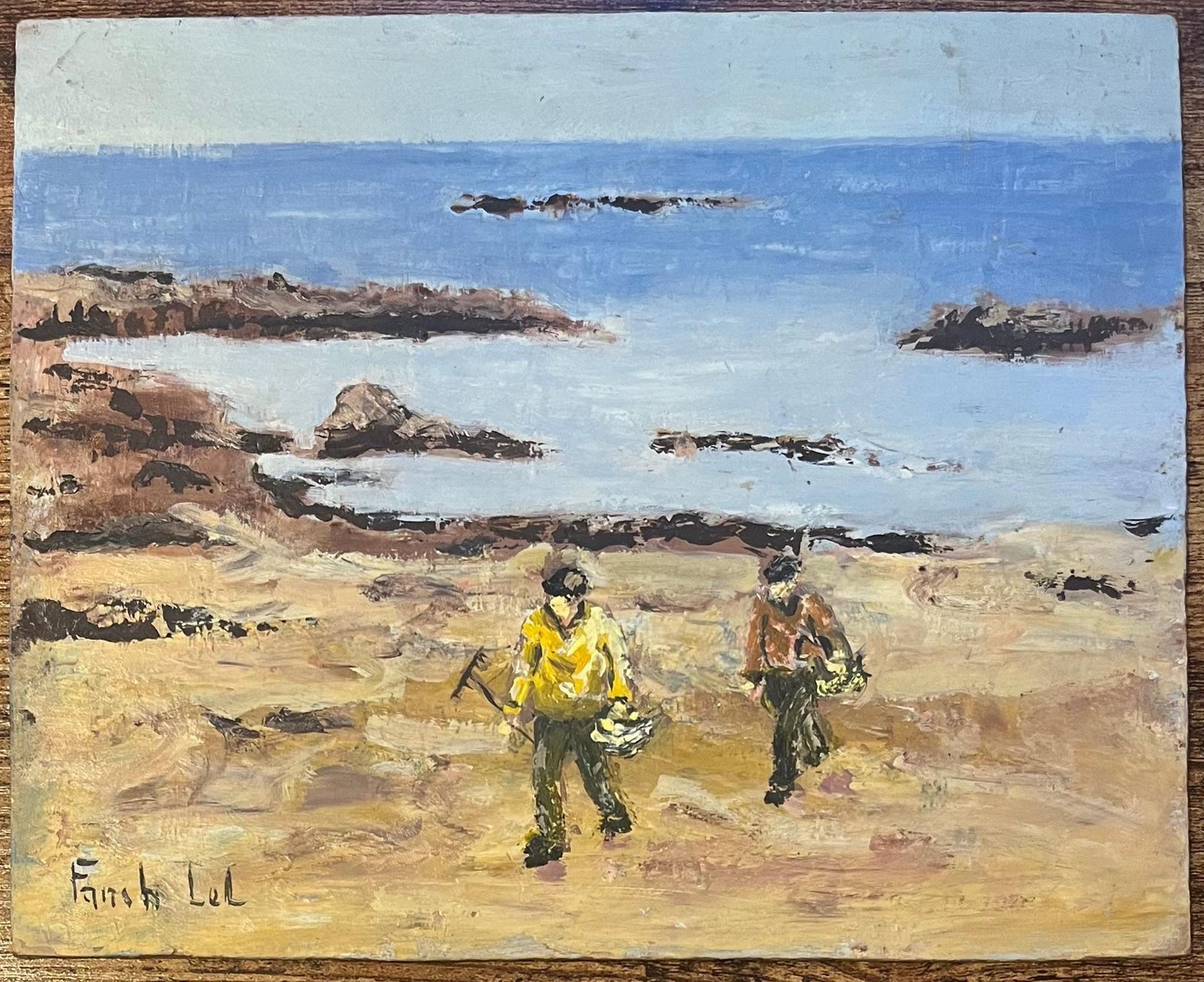 Fanch Lelfrench Impressionist Oil Painting Of Shellfish Gatherers By The Shoreline20th Century photo furniture