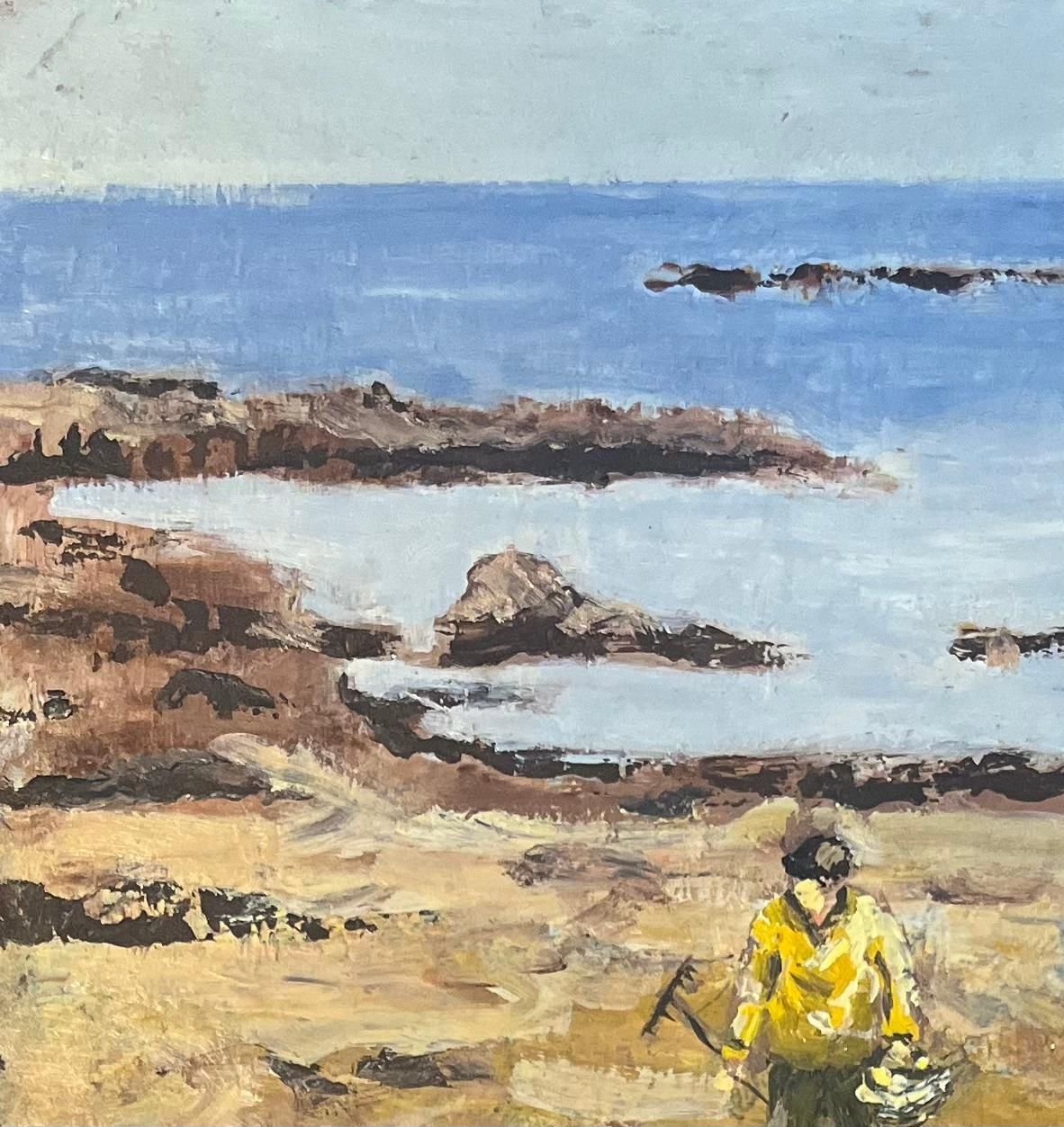 Fanch Lelfrench Impressionist Oil Painting Of Shellfish Gatherers By The Shoreline20th Century photo vinterior