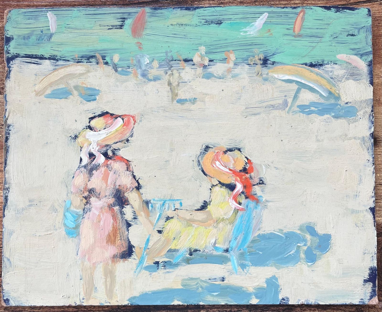 Fanch Lelfrench Impressionist Oil Painting Of Two Women At The Beach20th Century photo furniture