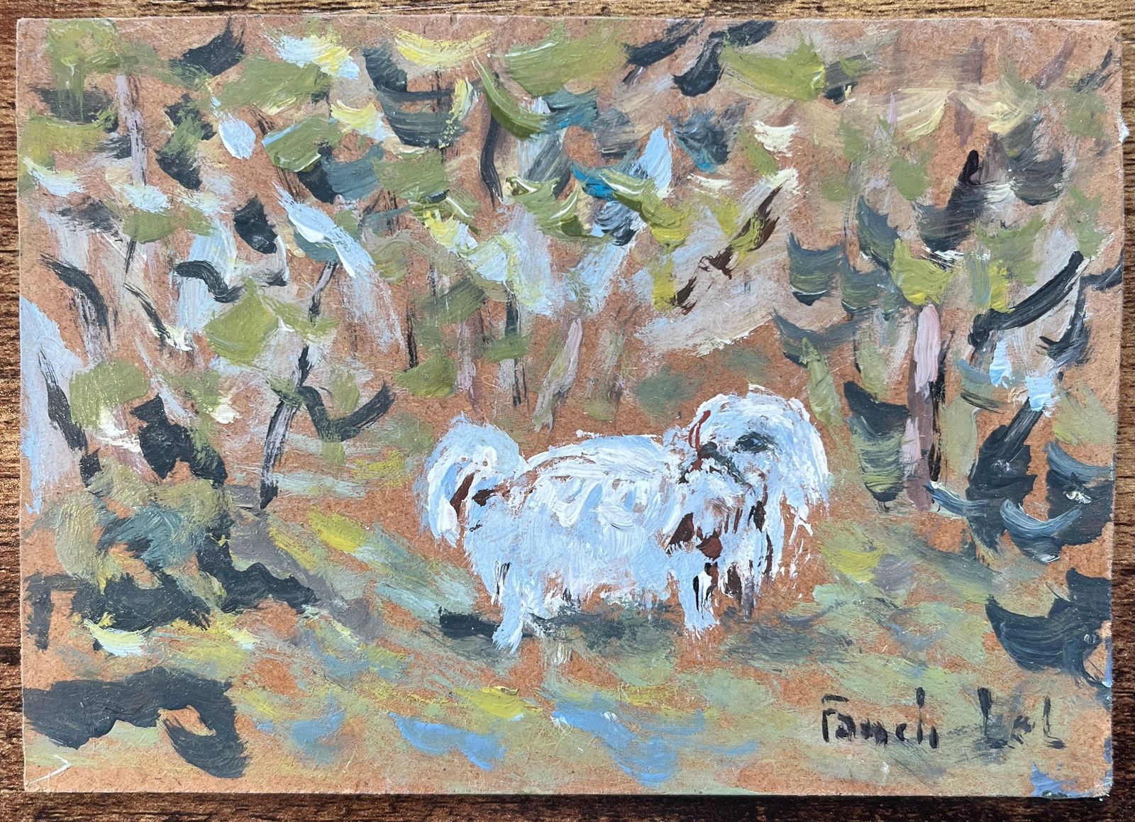 Fanch Lelfrench Impressionist Oil Painting Of A Fluffy White Dog On A Walk20th Century photo furniture