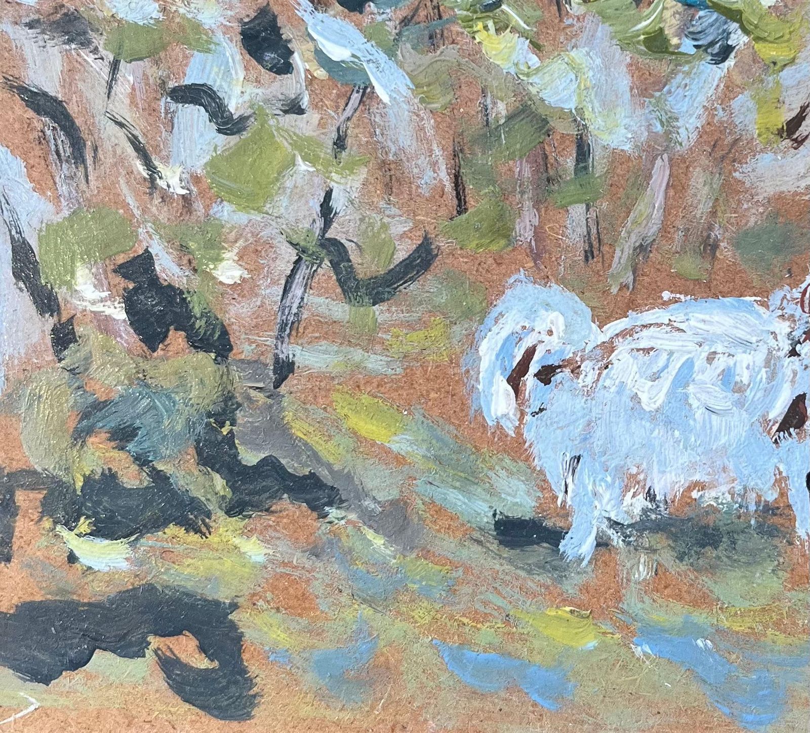 Fanch Lelfrench Impressionist Oil Painting Of A Fluffy White Dog On A Walk20th Century photo Art