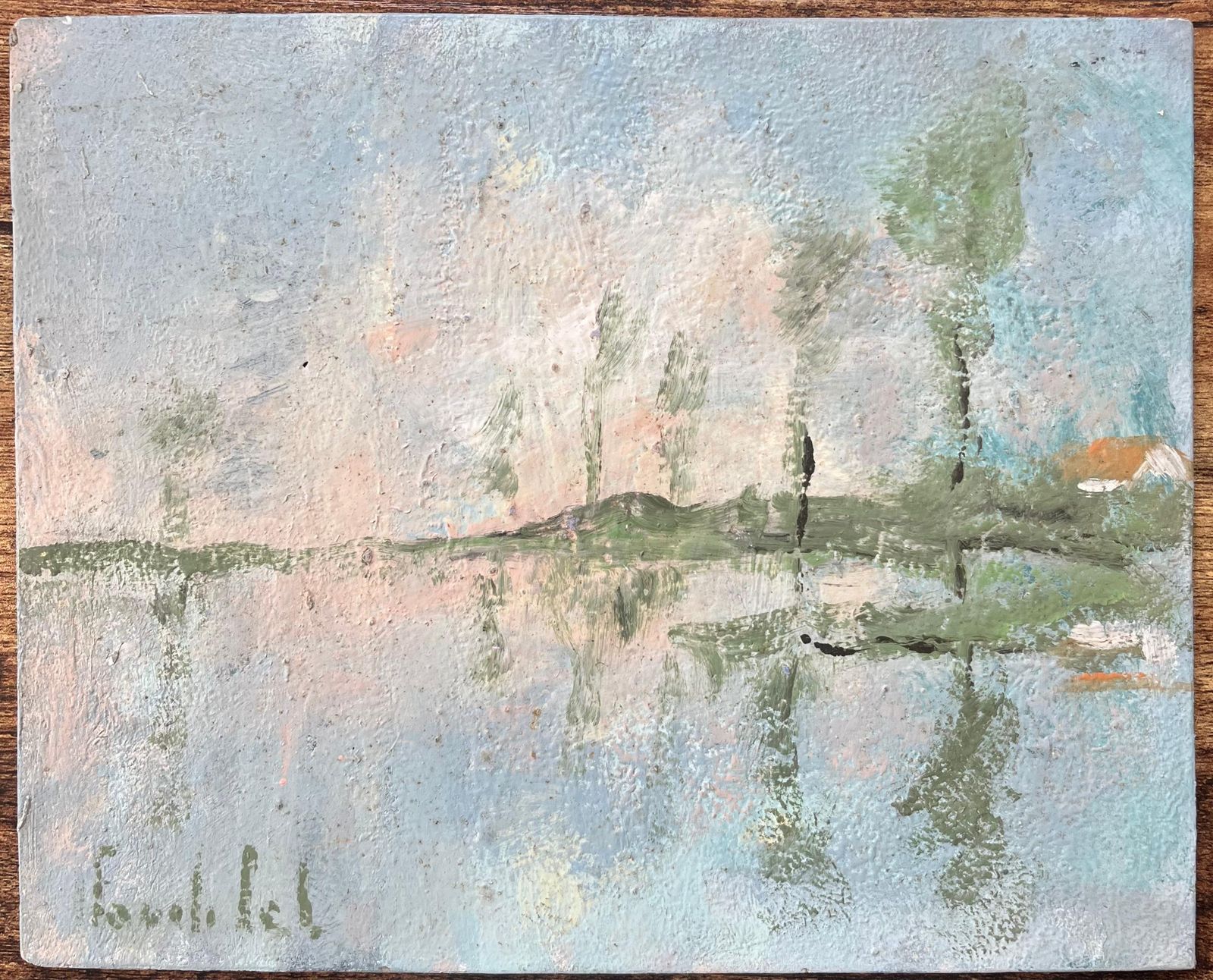 Fanch Lelfrench Impressionist Oil Painting Of Reflections Of A Cottage On A Misty Lake20th Century photo furniture