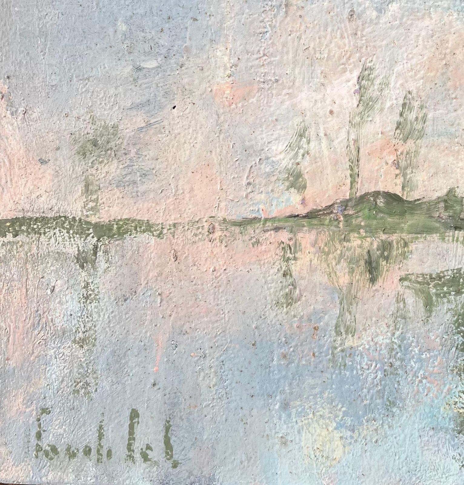 Fanch Lelfrench Impressionist Oil Painting Of Reflections Of A Cottage On A Misty Lake20th Century photo Art