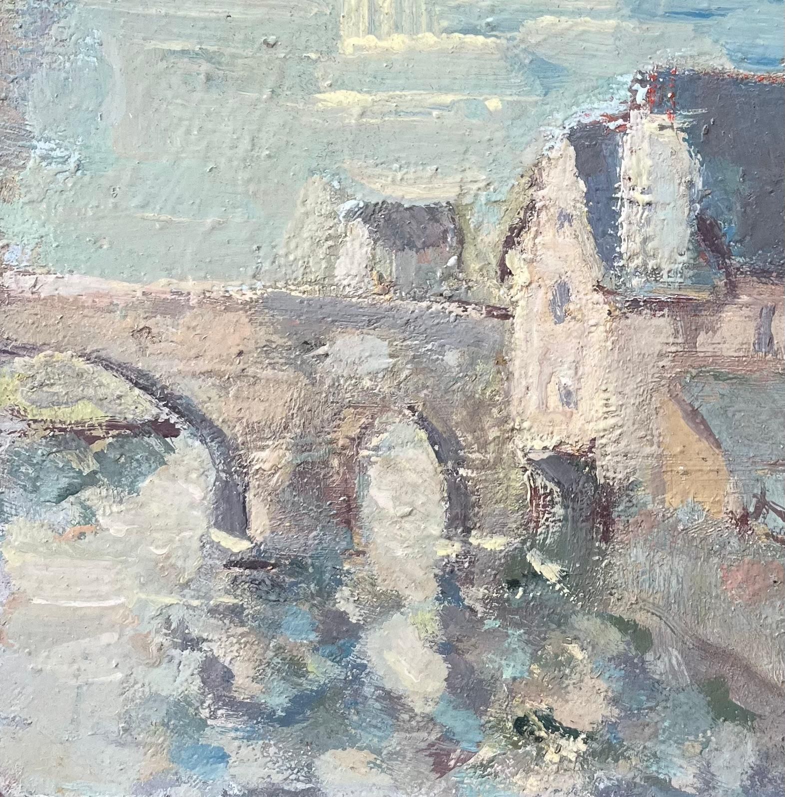 Fanch Lelfrench Impressionist Oil Painting Of A Tranquil Village View With Stone Bridge20th Century photo Art